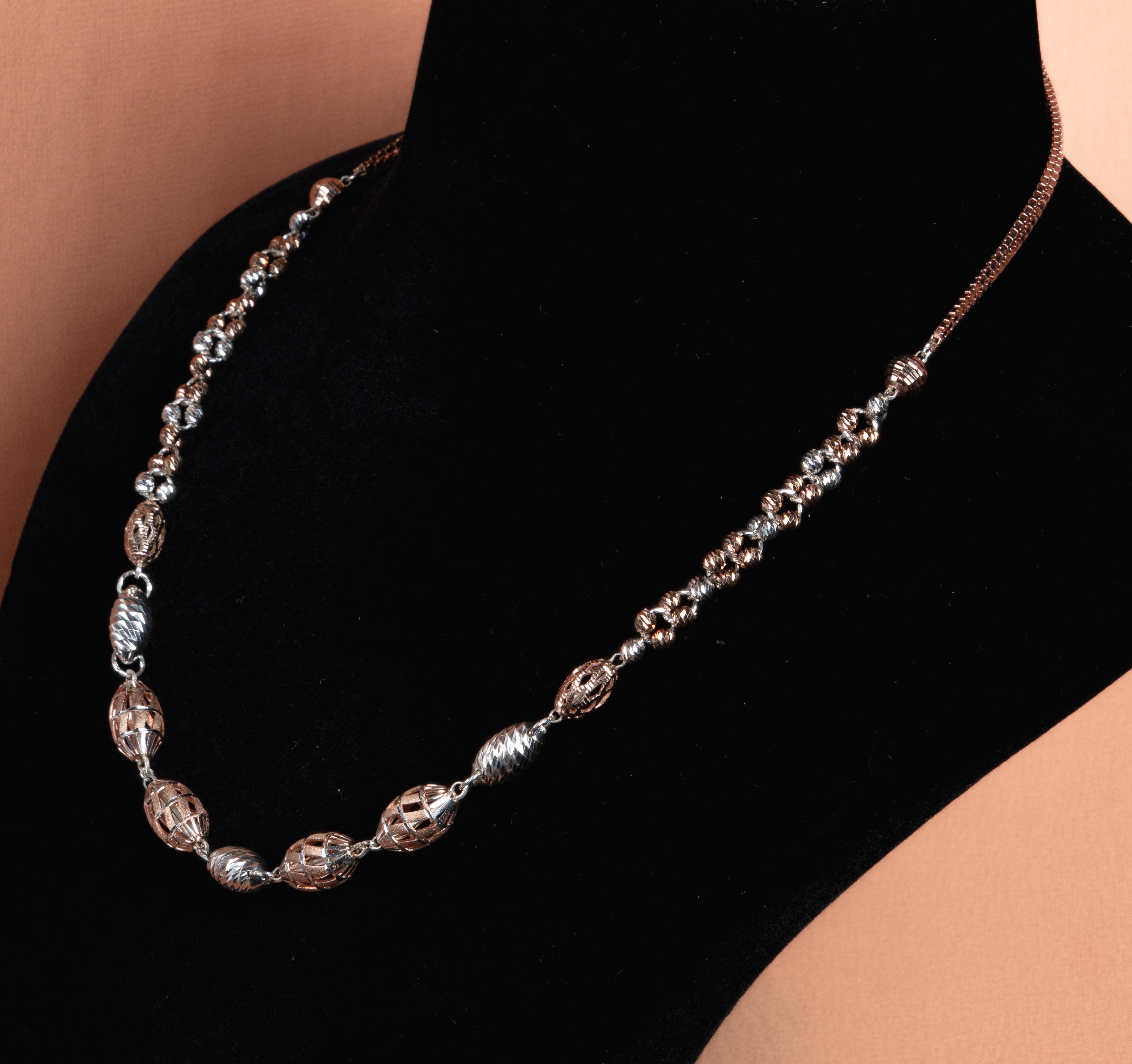 Dual Tone Designer Bead Silver Necklace