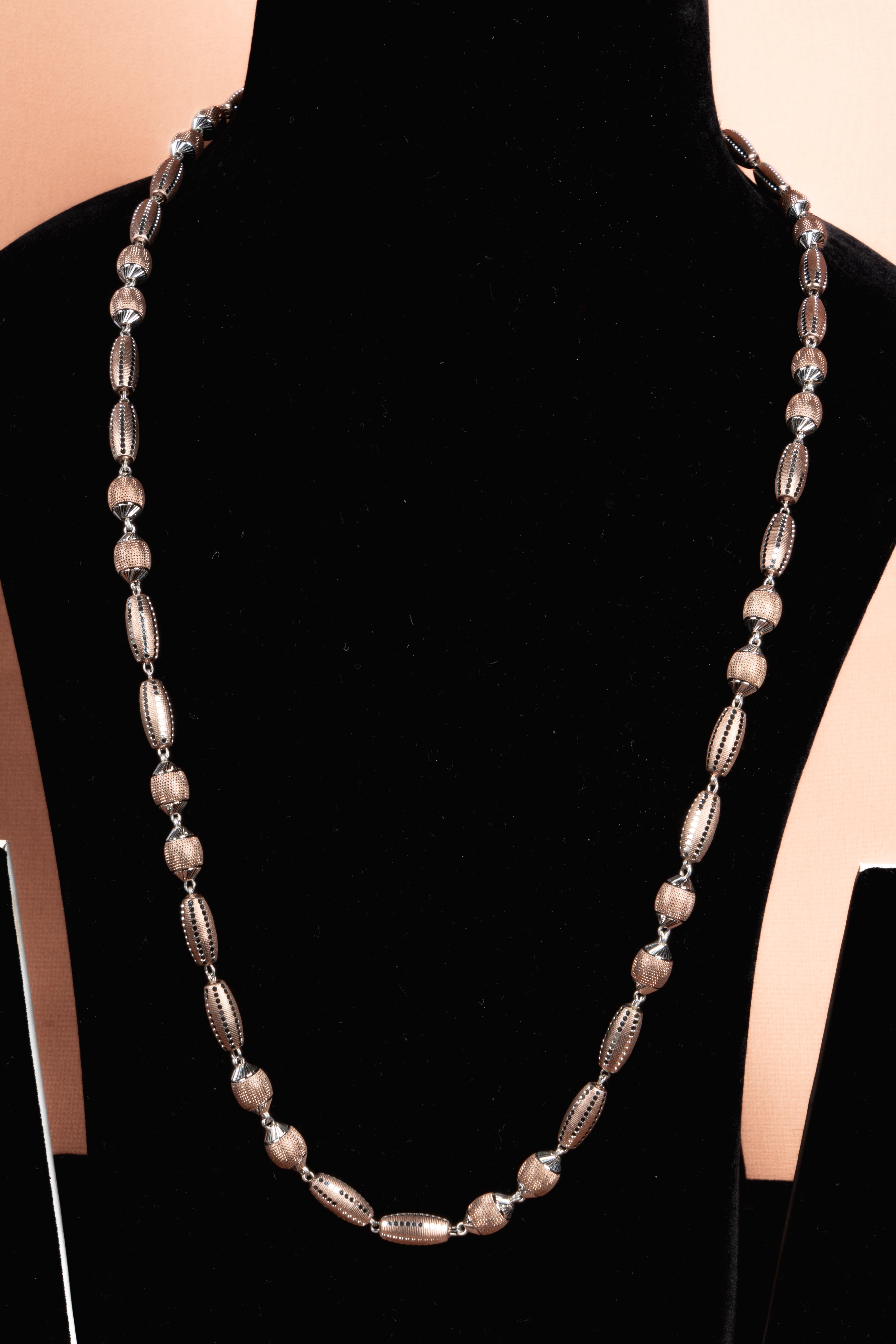 Dual Tone Textured Bead Silver Necklace