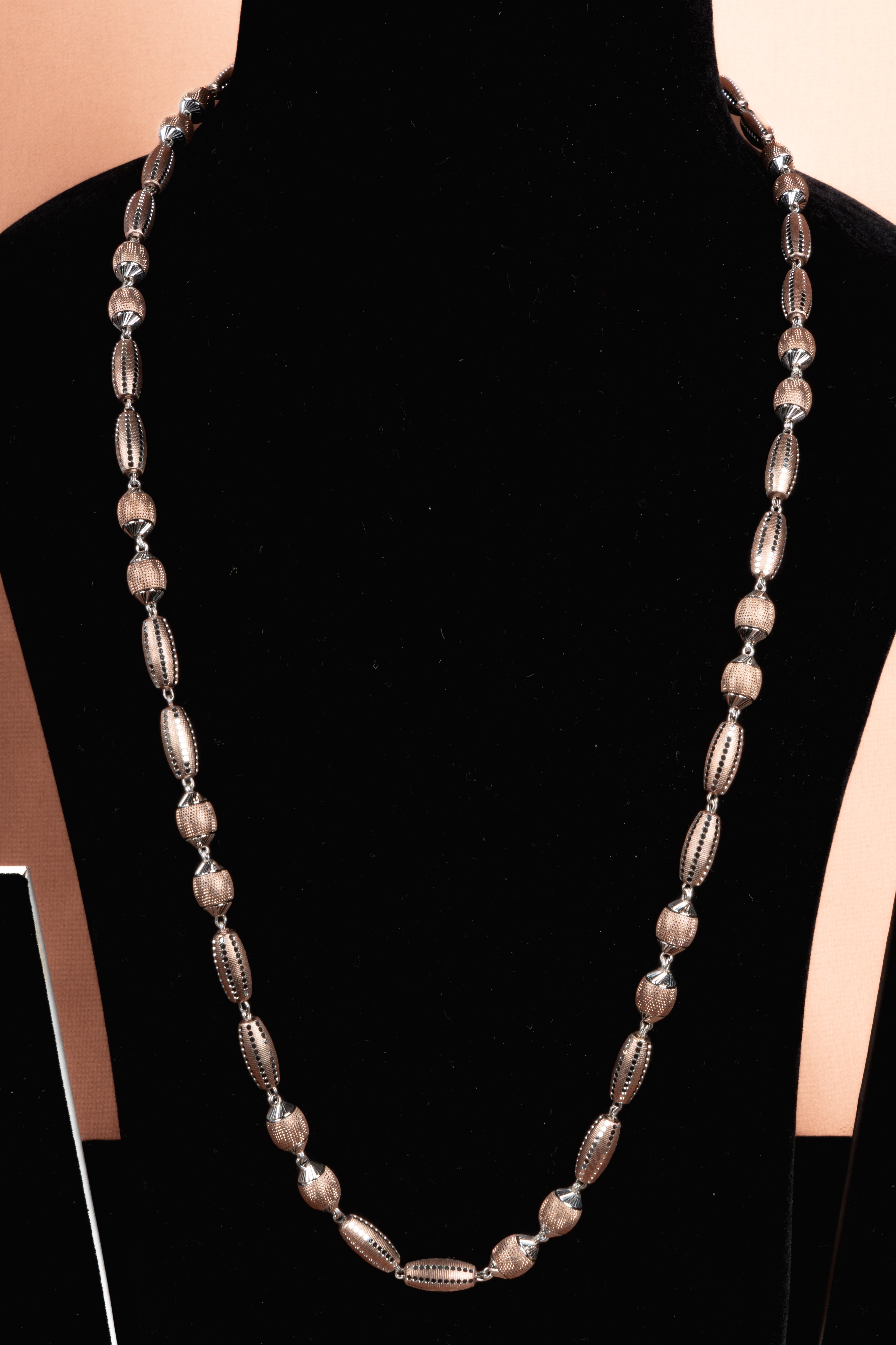 Dual Tone Textured Bead Silver Necklace