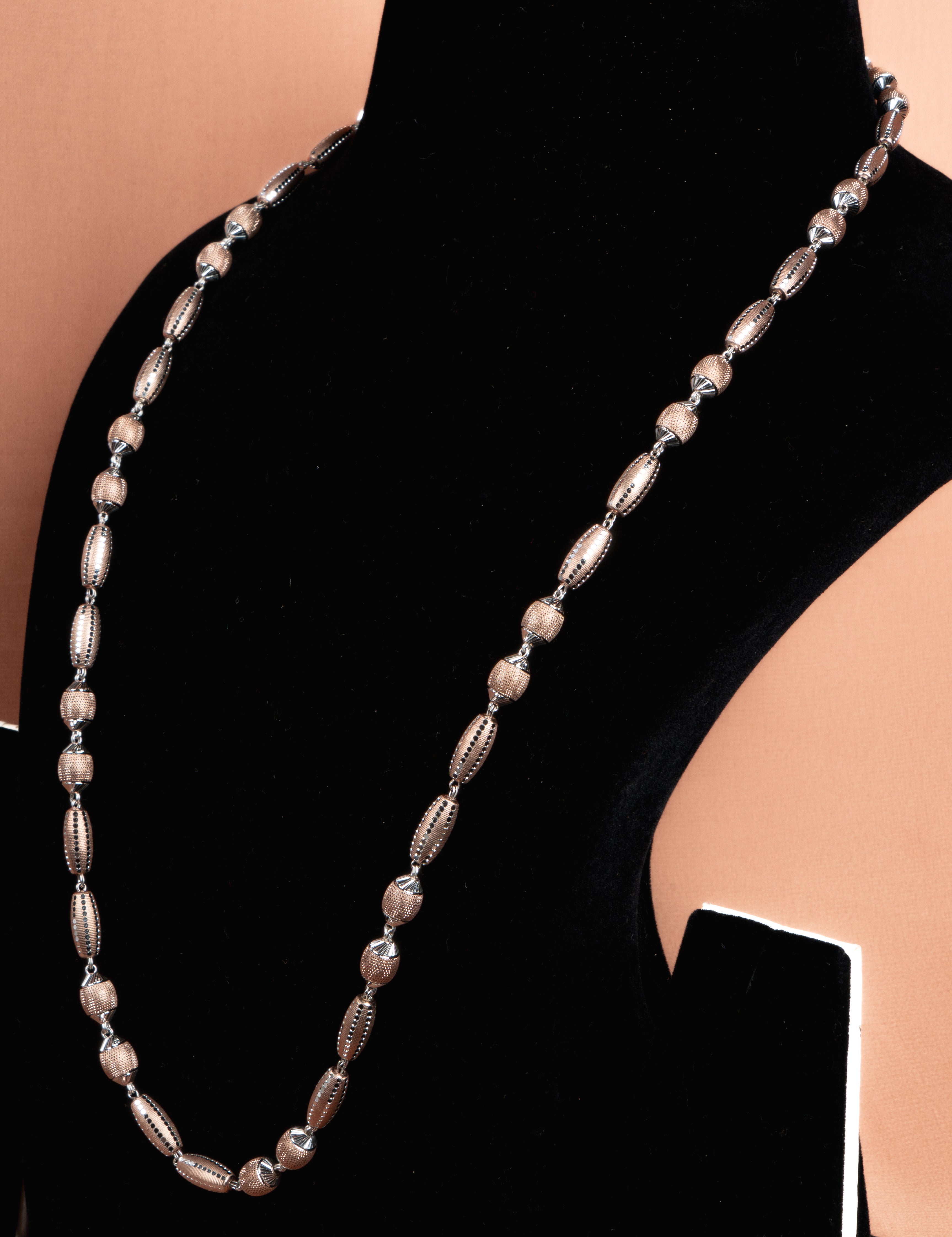 Dual Tone Textured Bead Silver Necklace