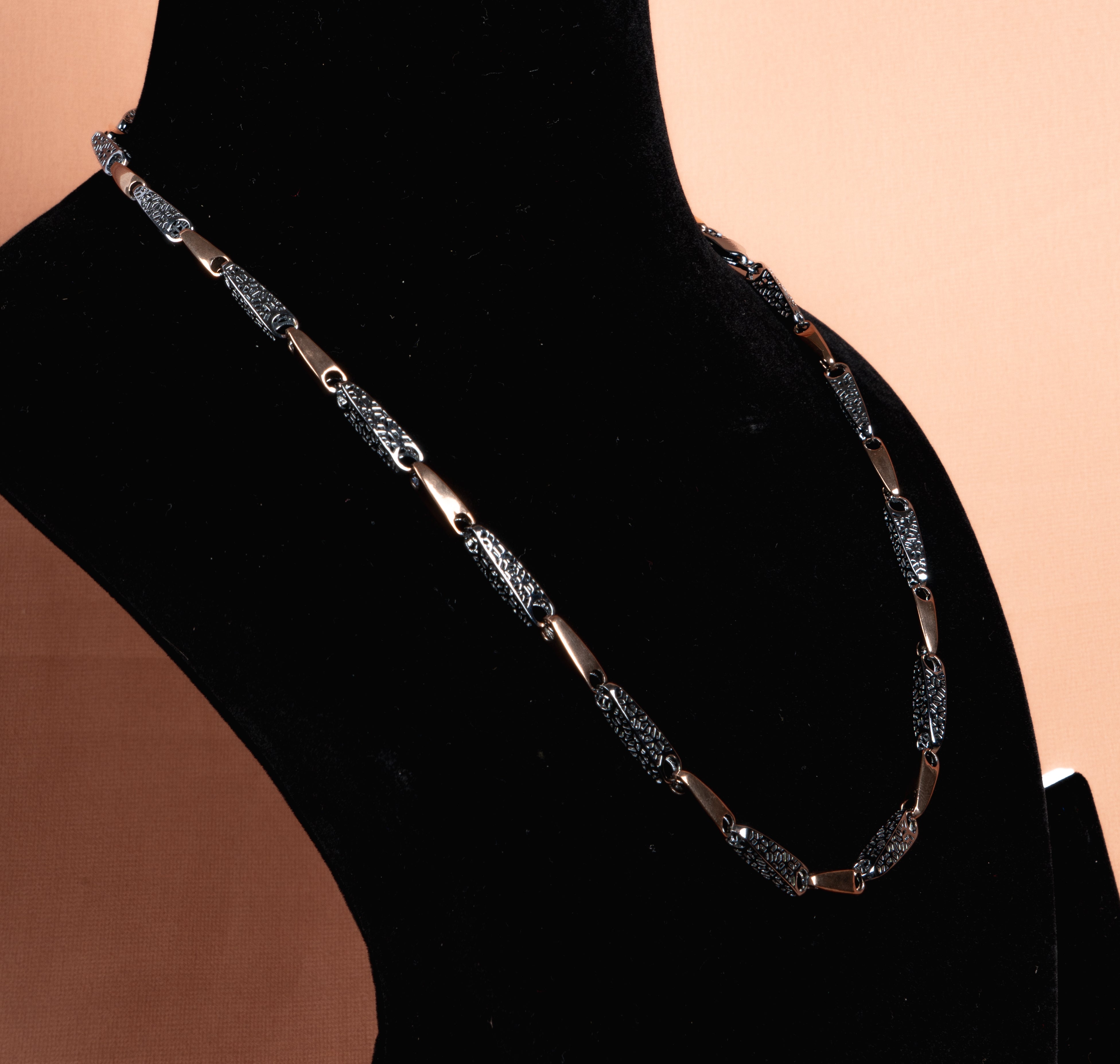 Dual Tone Geometric Link Silver Necklace