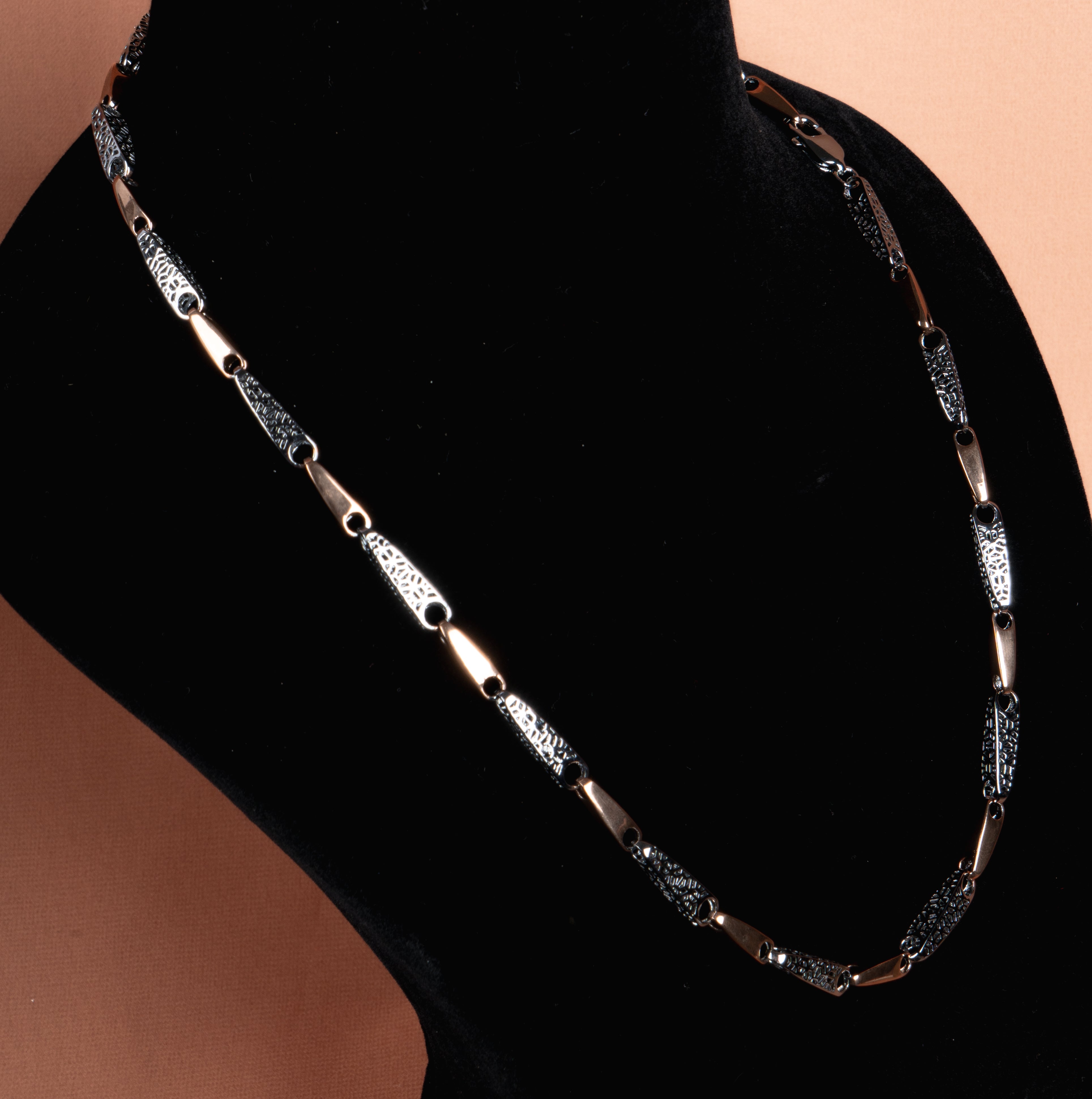Dual Tone Geometric Link Silver Necklace