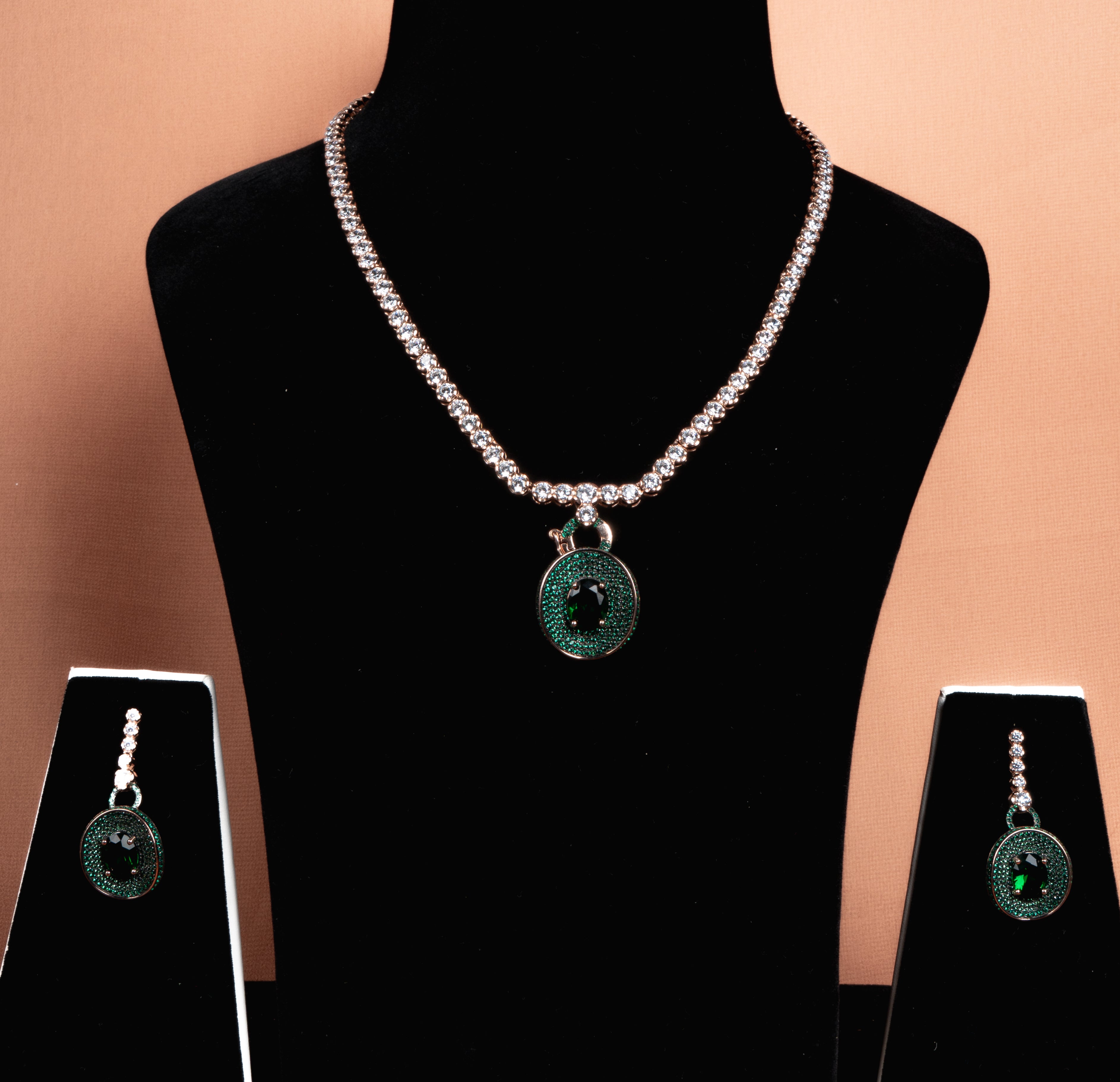 Orvessa Emerald Necklace and Earrings Set