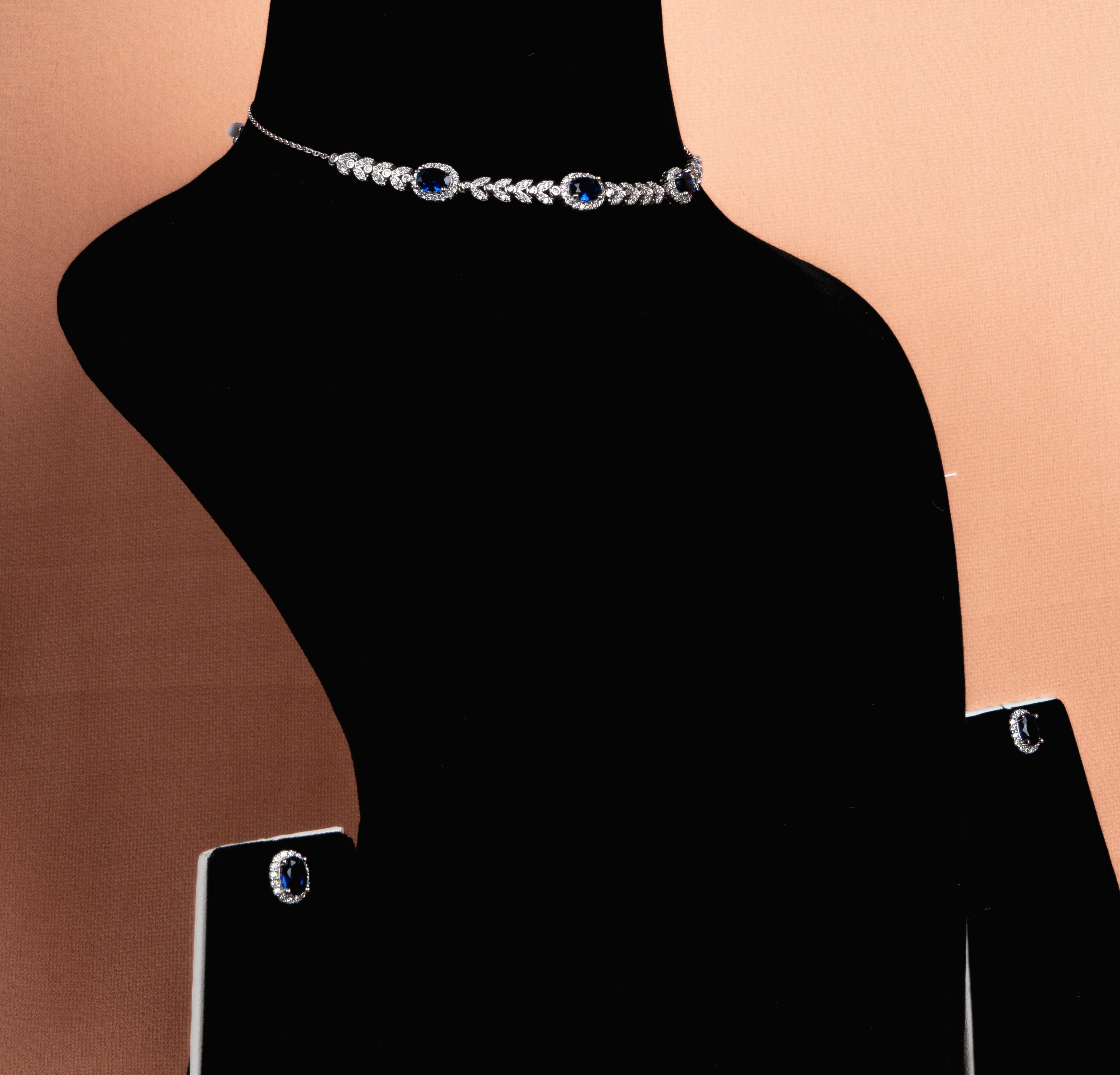 Norvelle Sapphire Choker and Stud Earrings Set