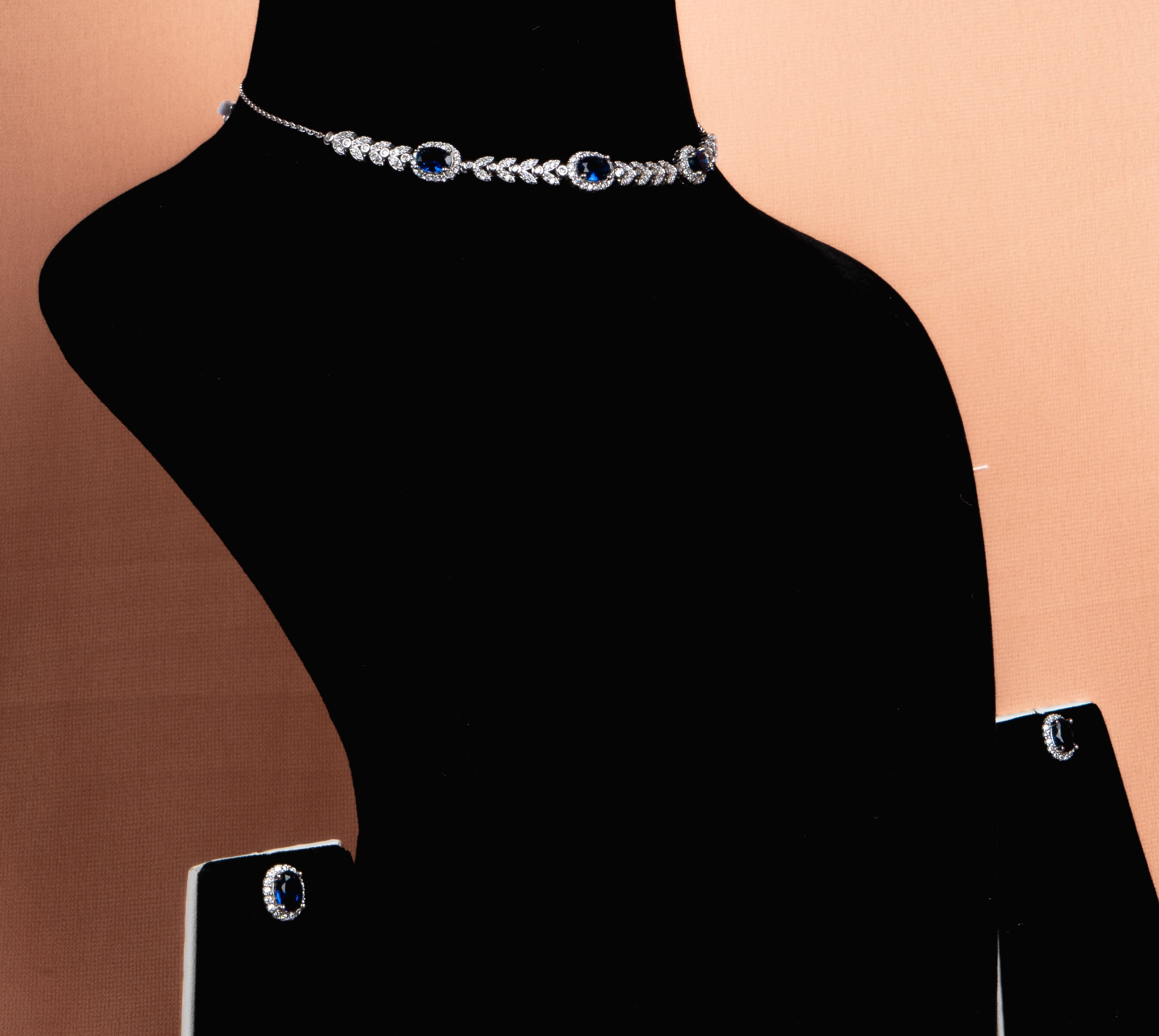 Norvelle Sapphire Choker and Stud Earrings Set