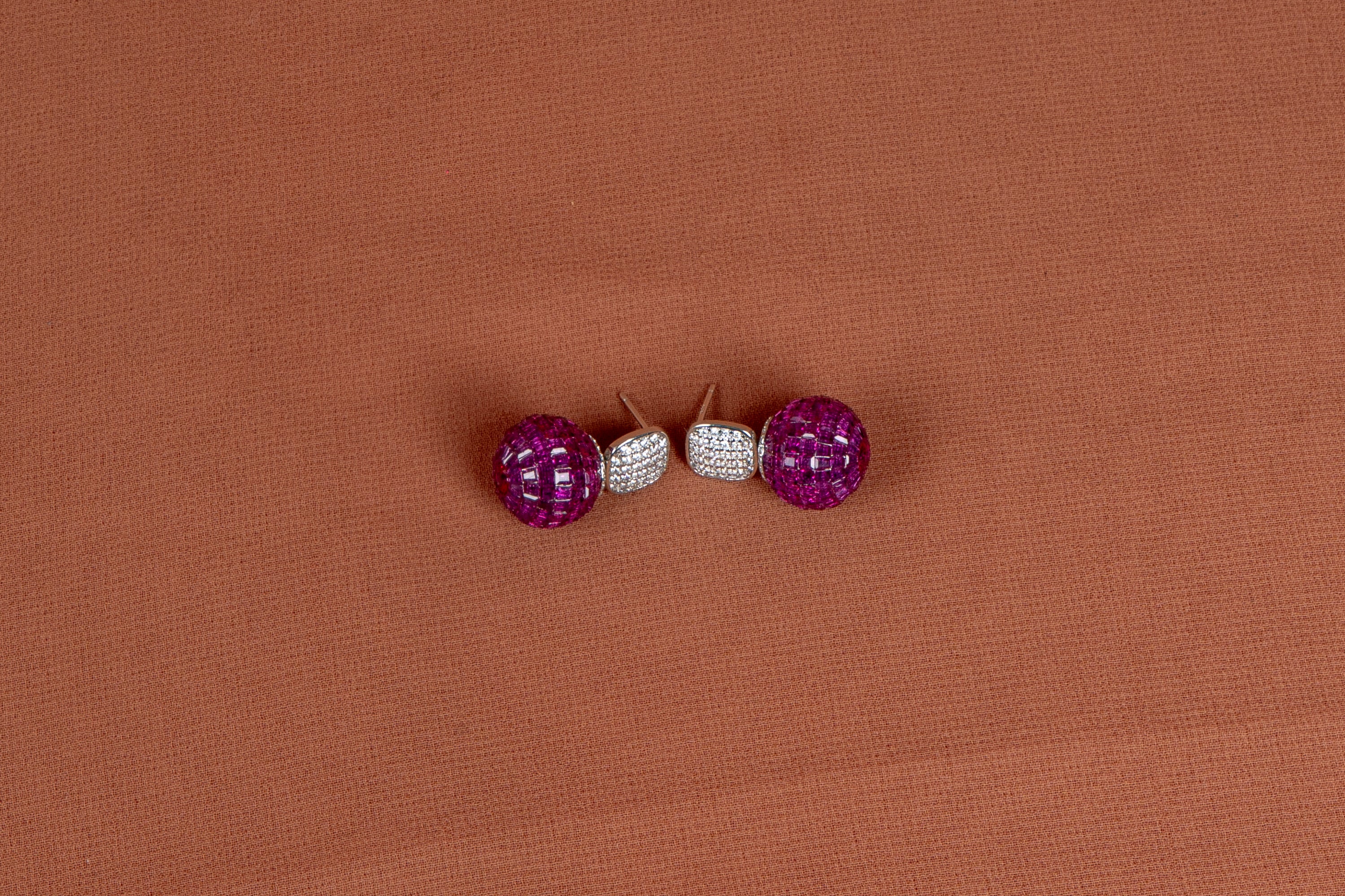 Miravelle Ruby Halo Necklace and Earrings Set