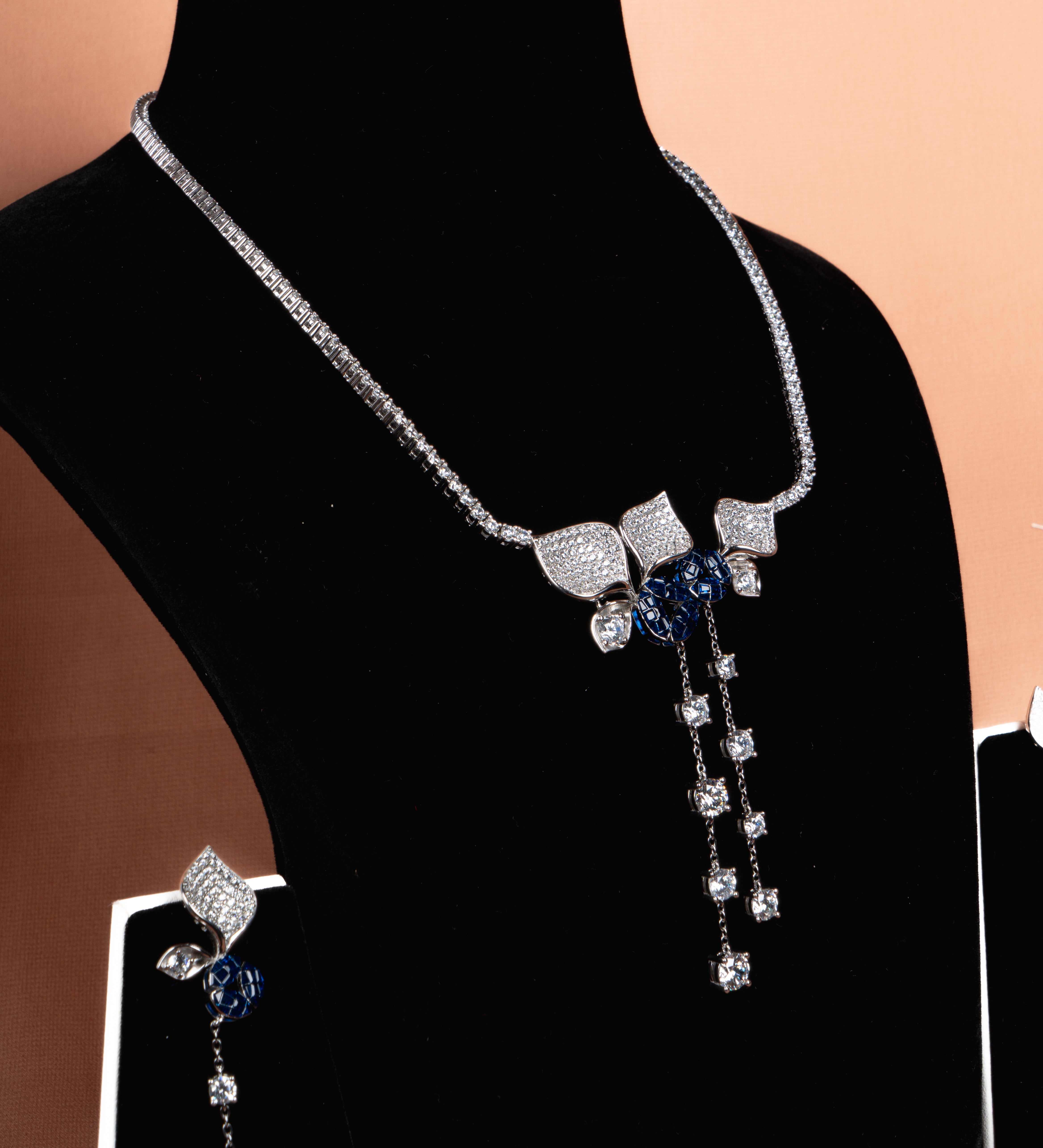 Aurellia Sapphire Cascade Necklace and Earrings Set