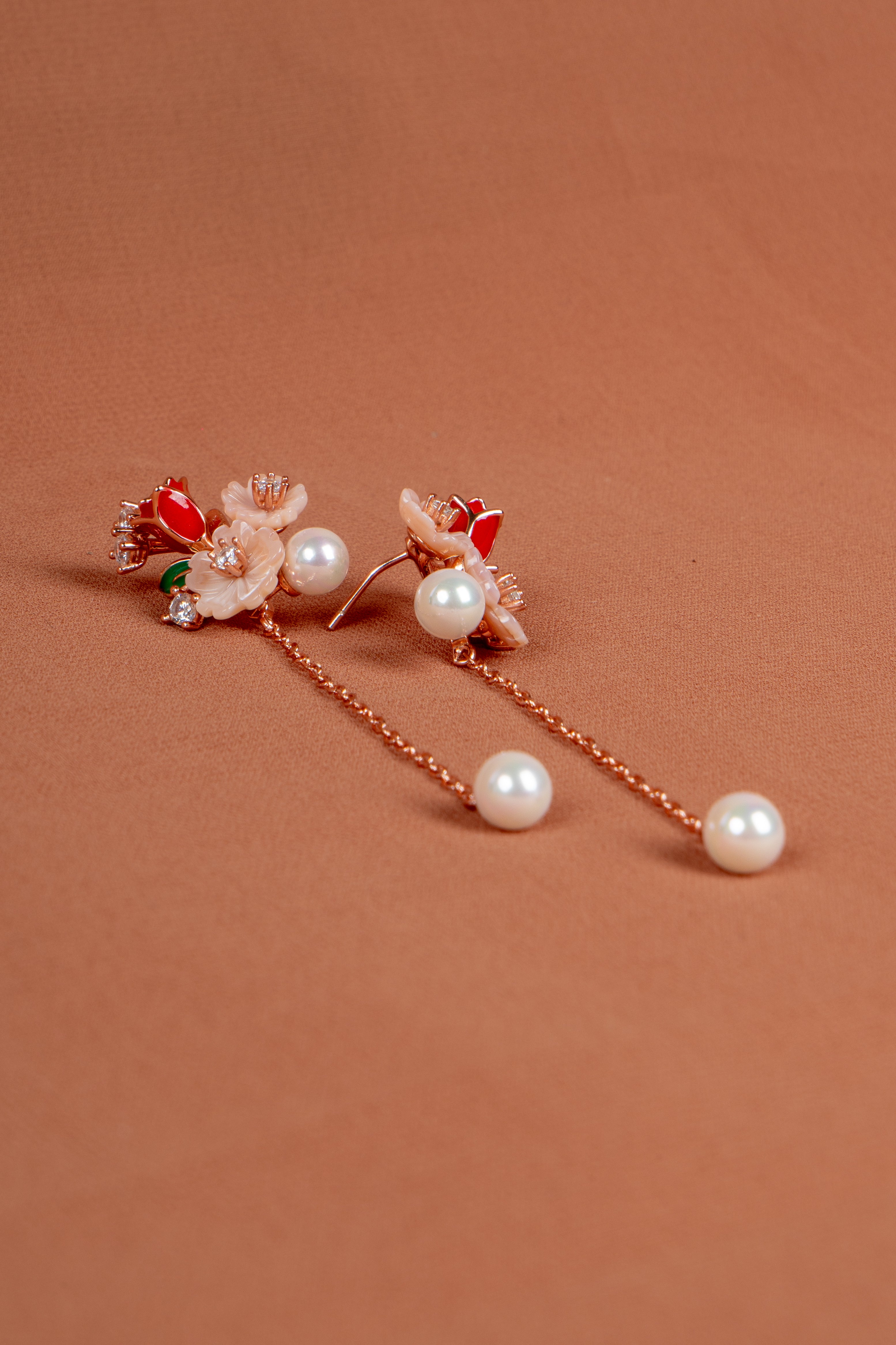 Blossom Pearl Drop Necklace and Earrings Set