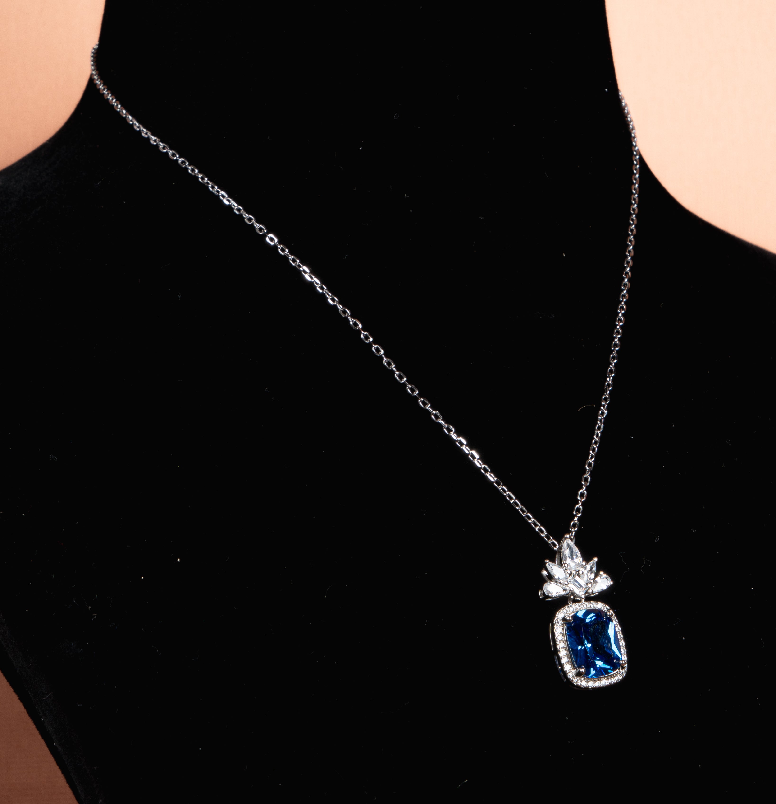 Royal Sapphire Bloom Pendant Necklace
