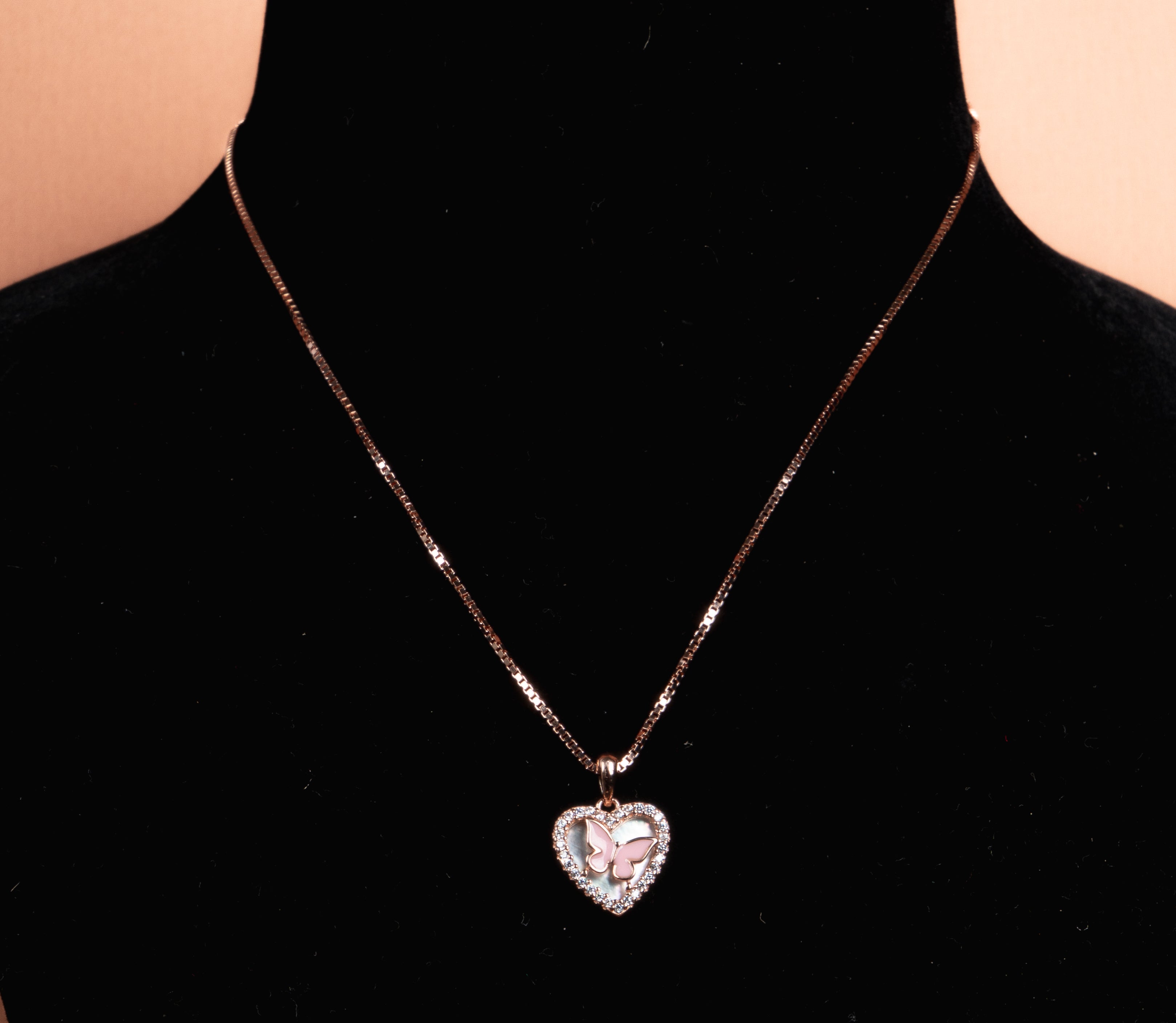 Blush Butterfly Heart Pendant Necklace