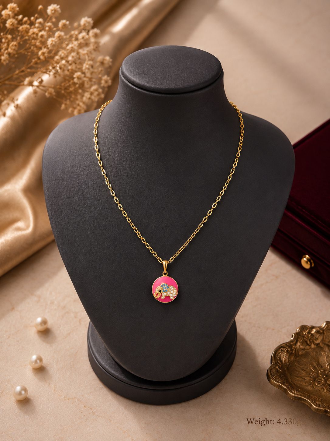 Pink Enamel Elephant Pendant Necklace