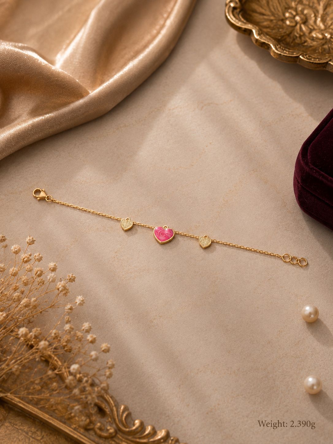 Pink Heart Trio Chain Bracelet