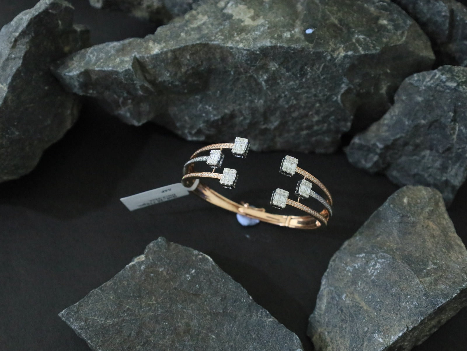 Emerald Cut Crystal Open Cuff Bangle