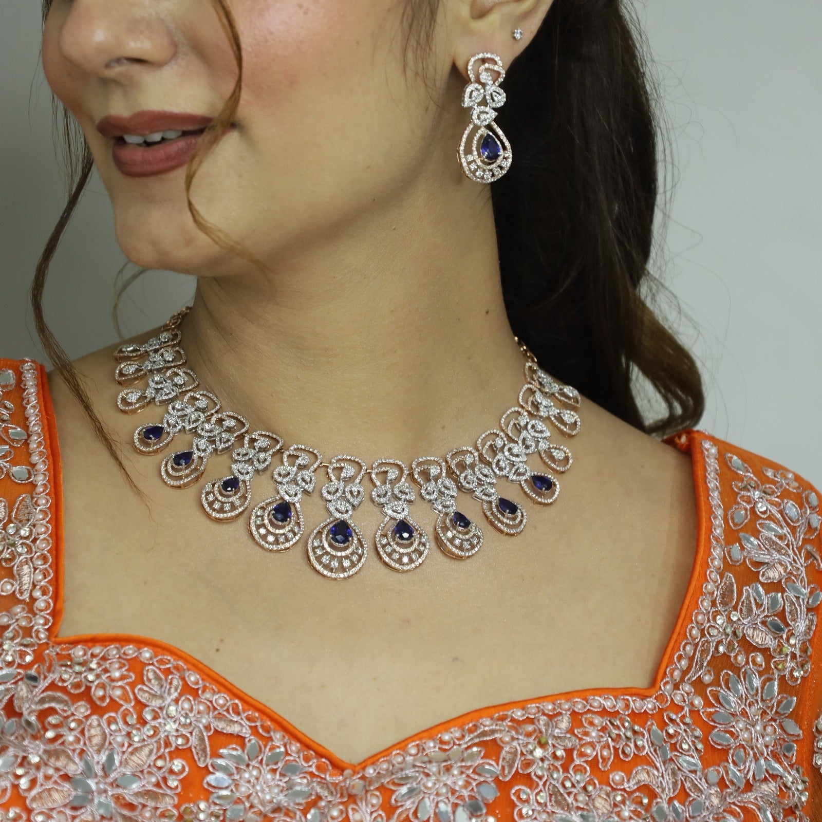 Royal Sapphire Cascade Necklace Set