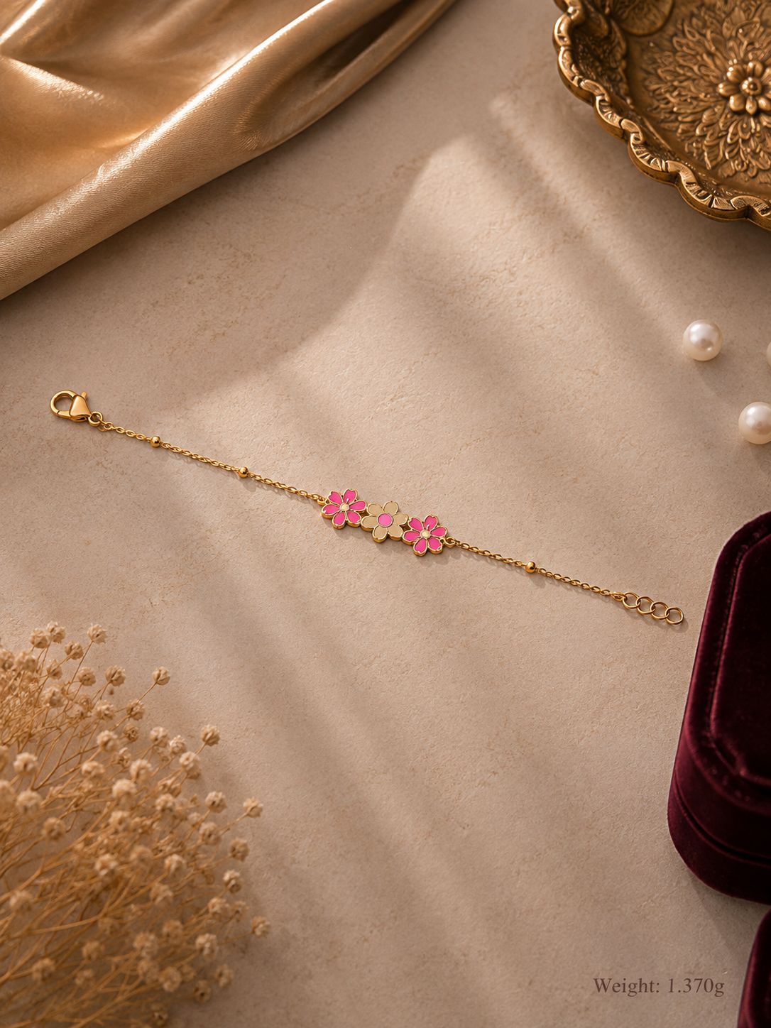 Pink Enamel Blossom Bracelet