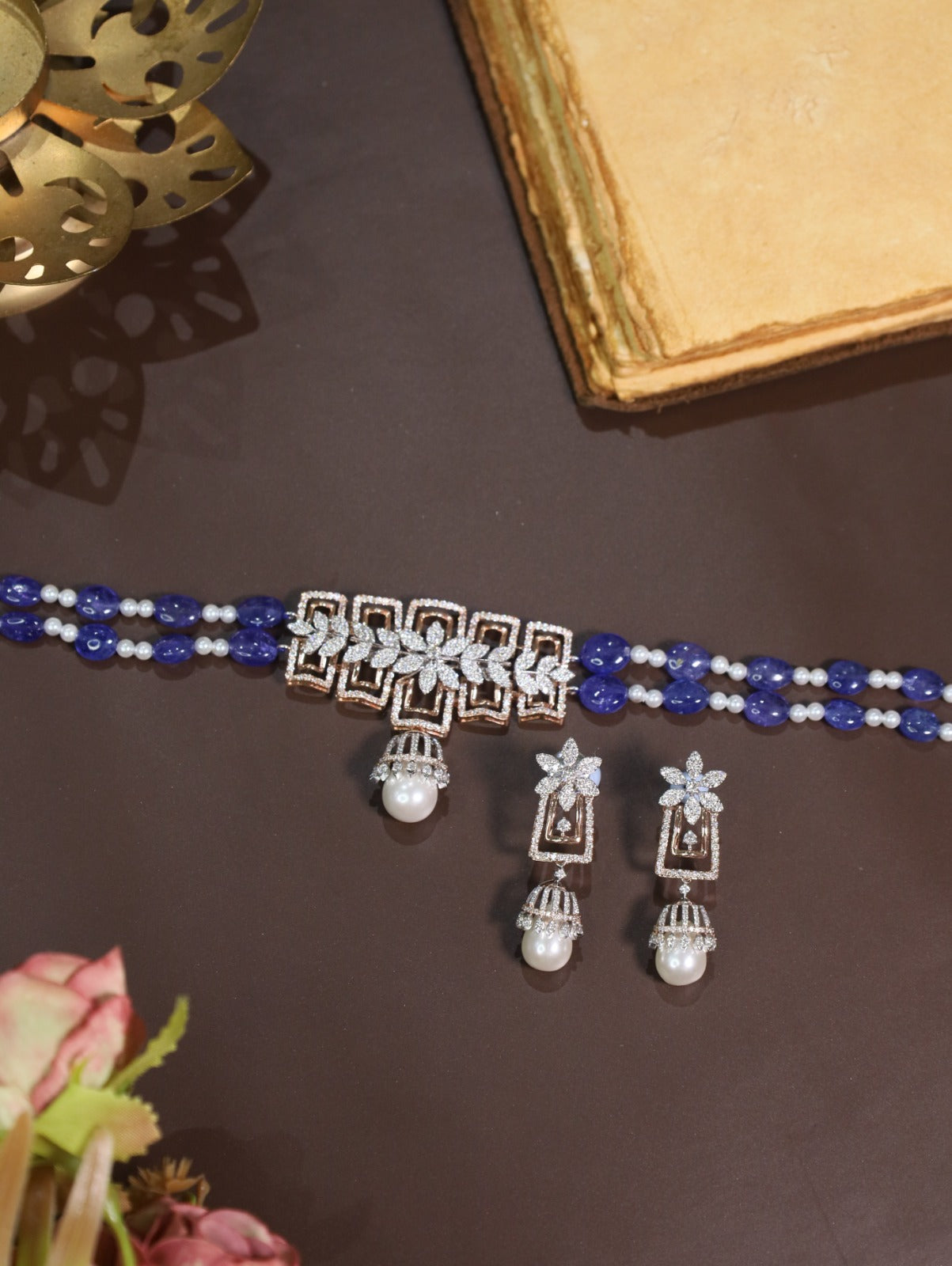 Royal Sapphire Pearl Choker Set