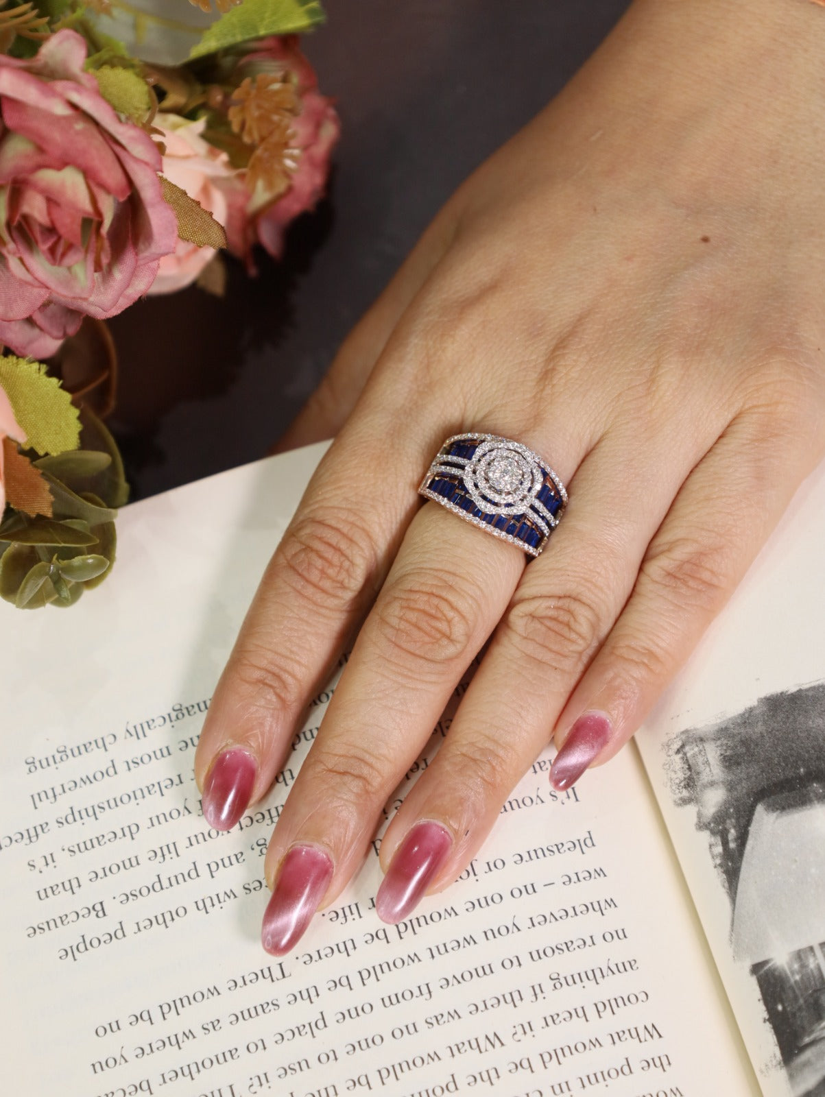 Midnight Sapphire Halo Natural Diamond Ring
