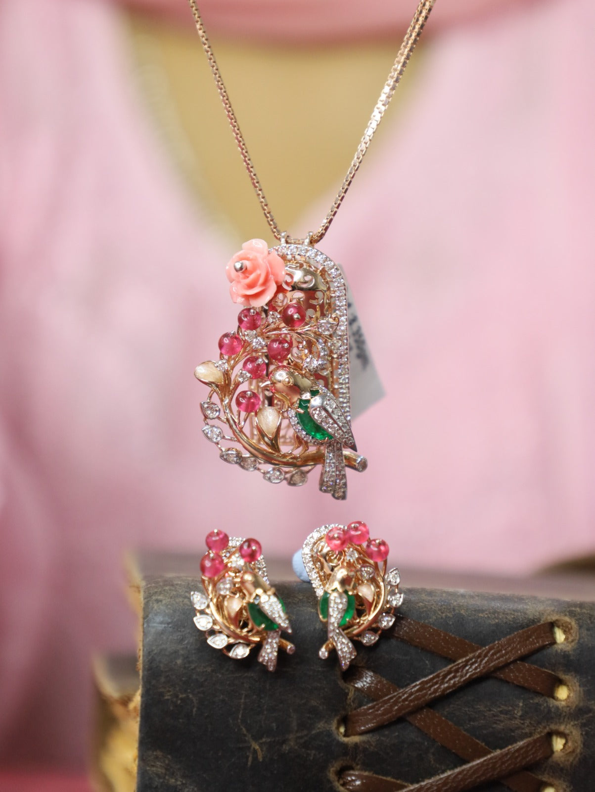 Enchanted Songbird Natural Diamond Pendant Set