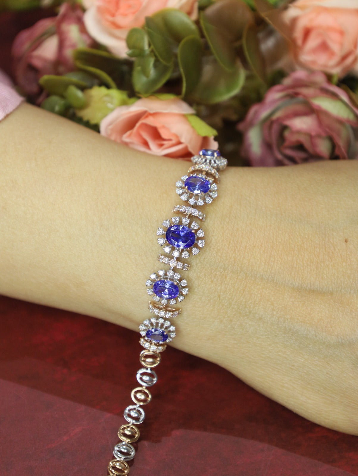 Royal Sapphire Halo Natural Diamond Bracelet