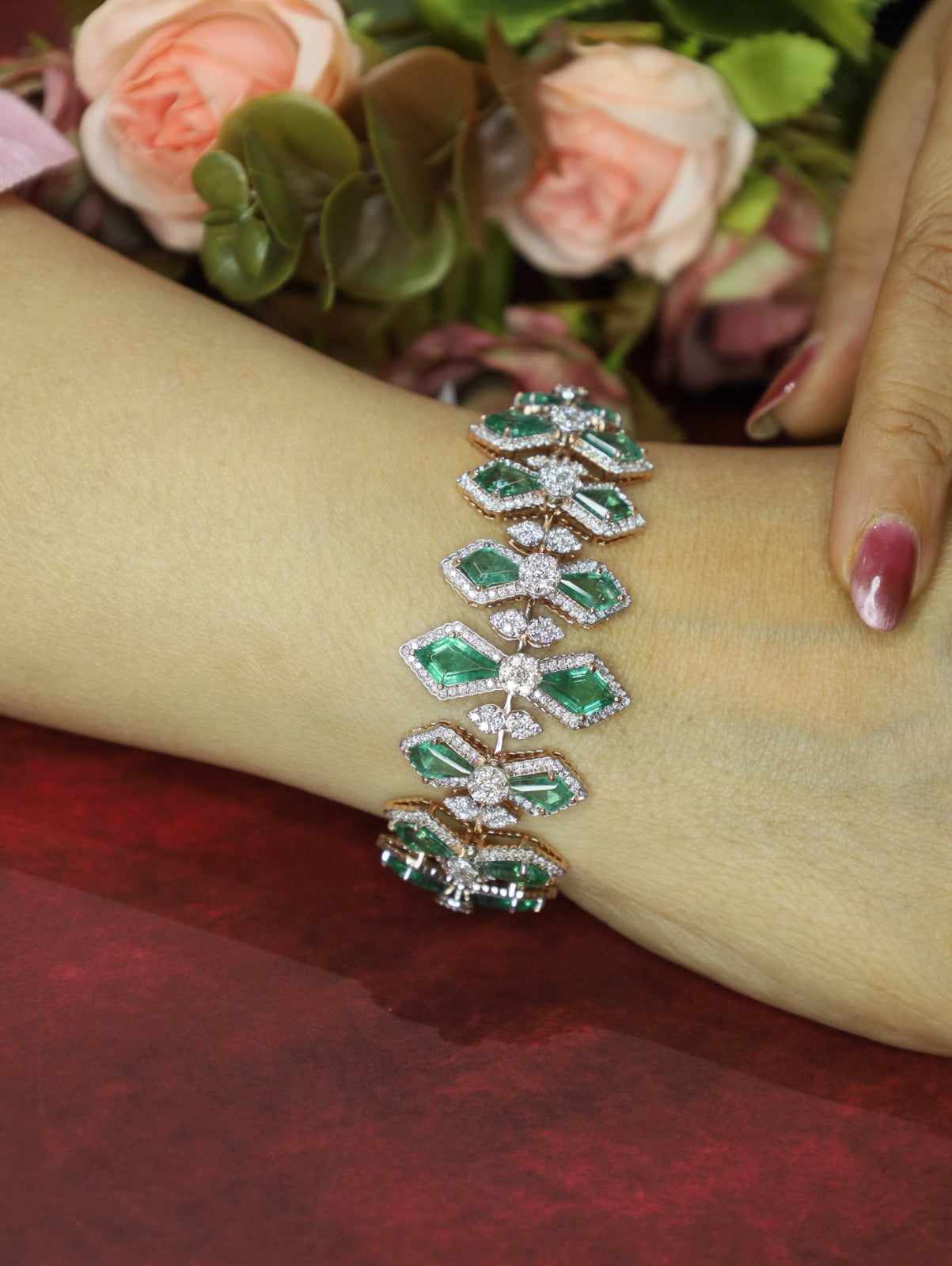 Emerald Bloom Natural Diamond Bracelet