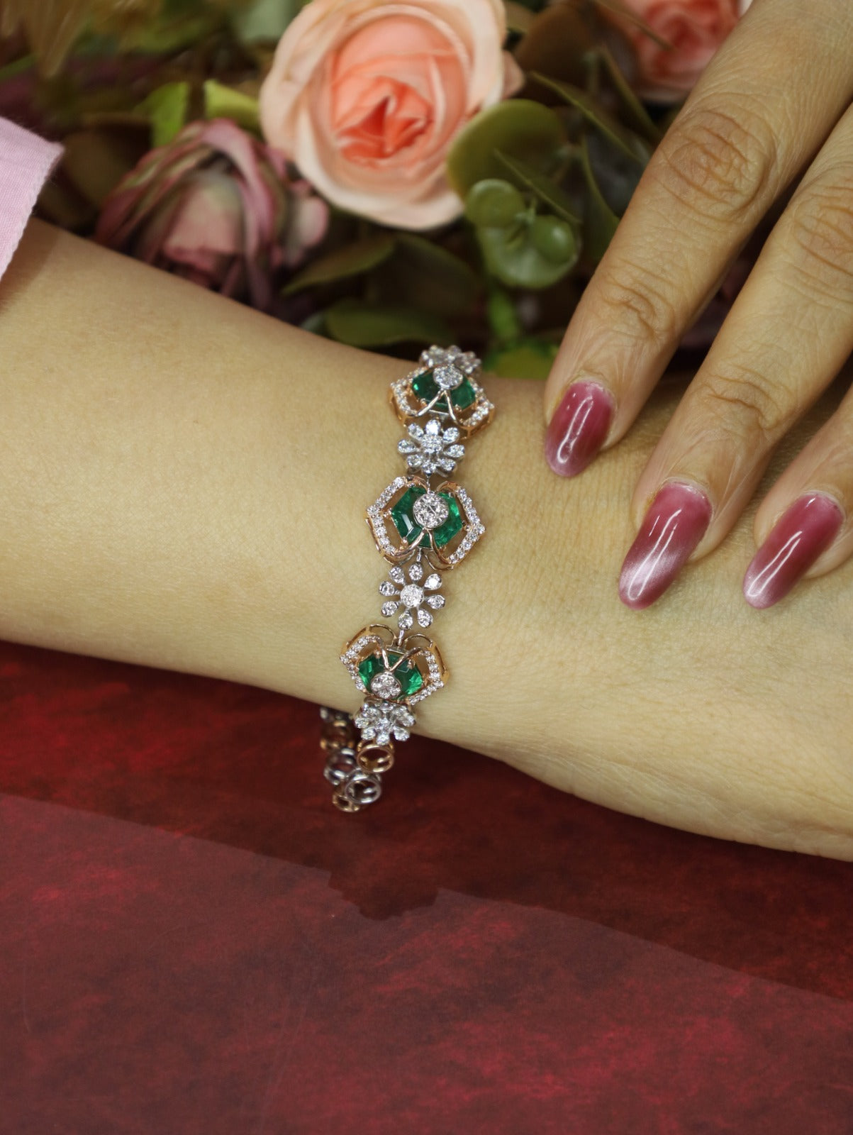 Emerald Blossom Natural Diamond Bracelet