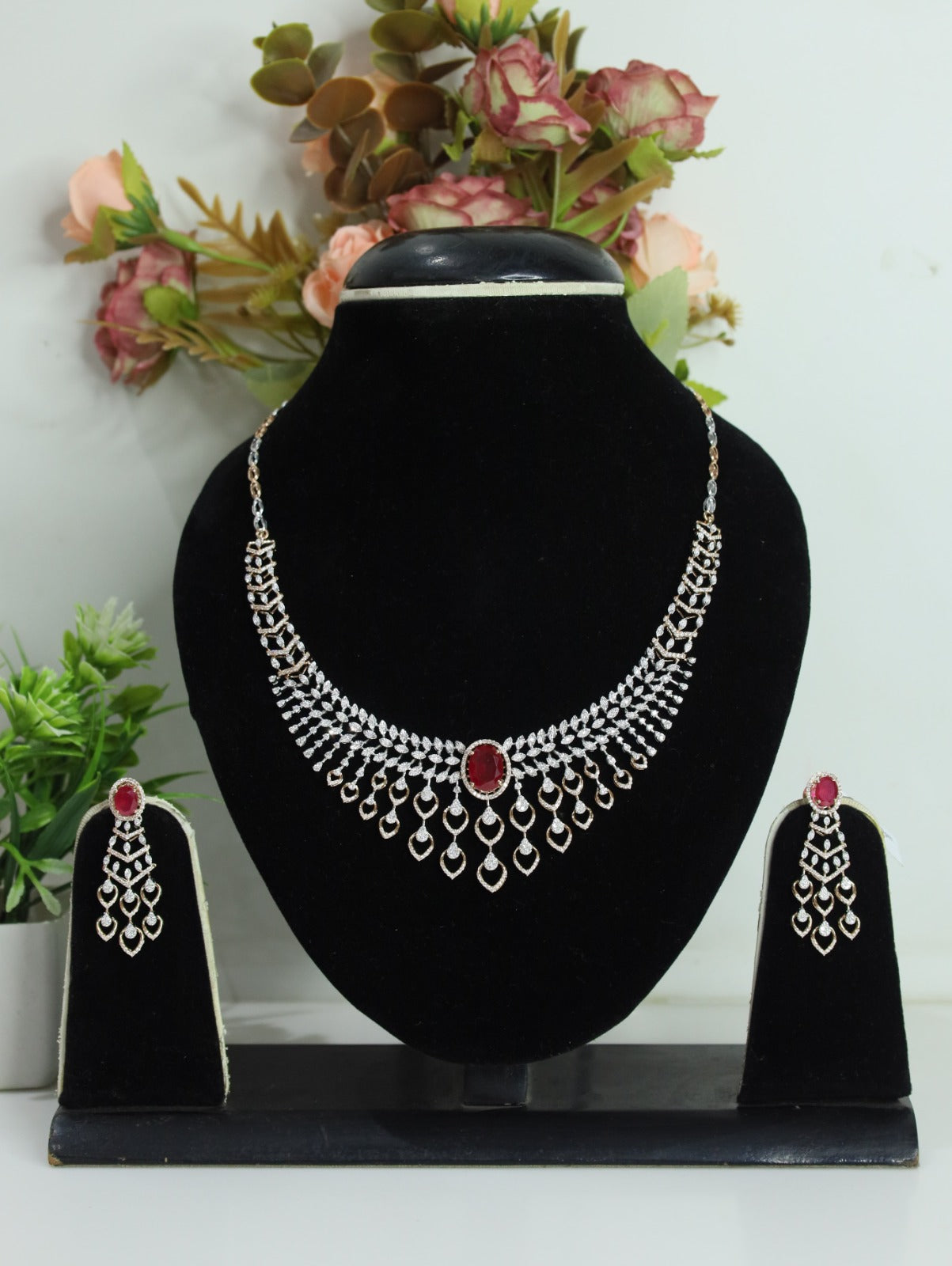 Royal Ruby Natural Diamond Necklace Set