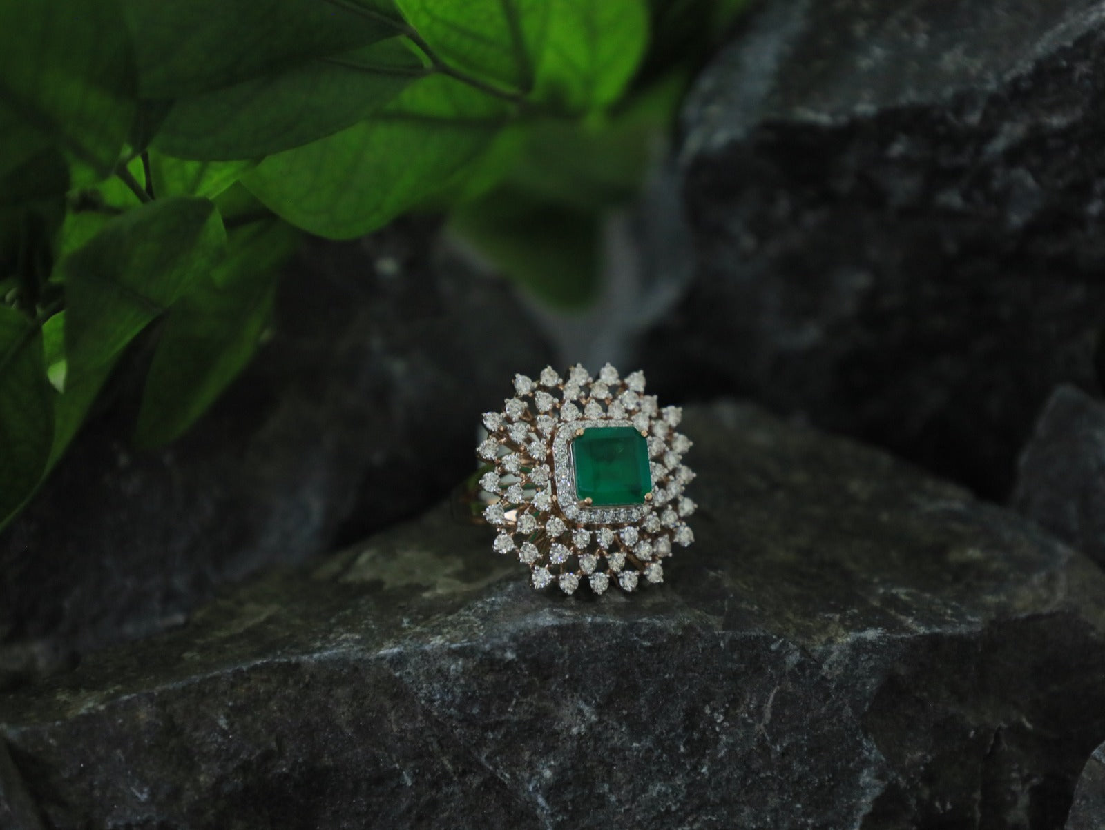 Emerald Halo Statement Ring