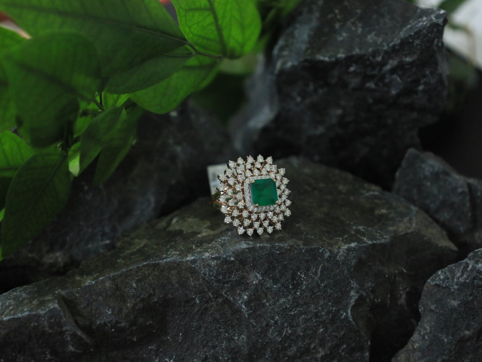 Emerald Halo Statement Ring