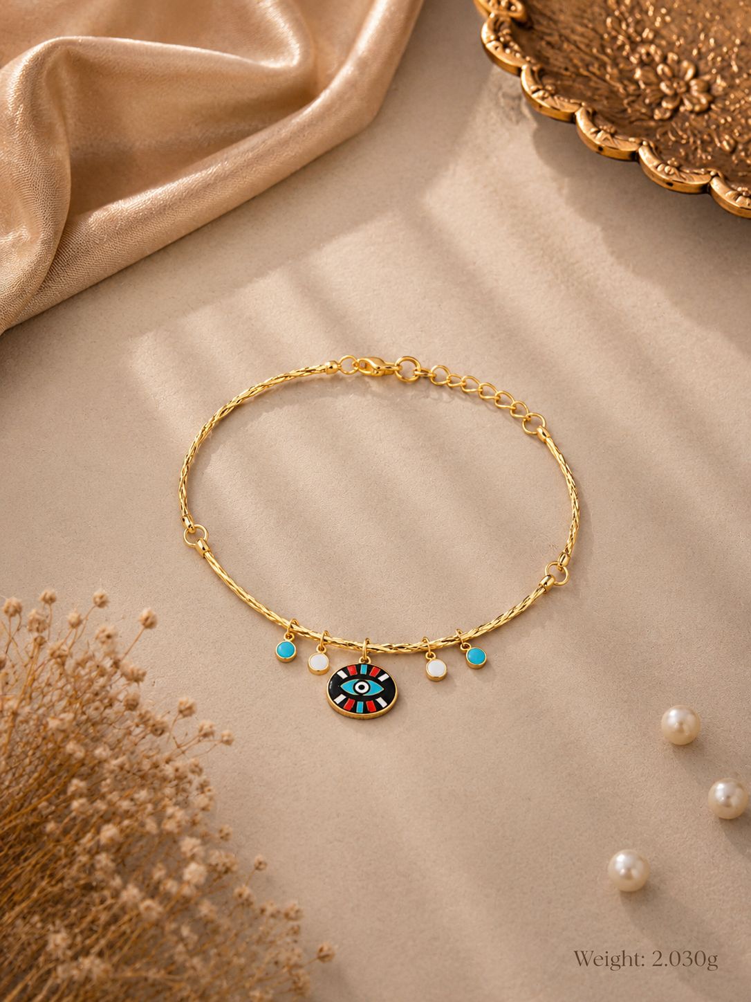 Turquoise Eye Disc Charm Bracelet