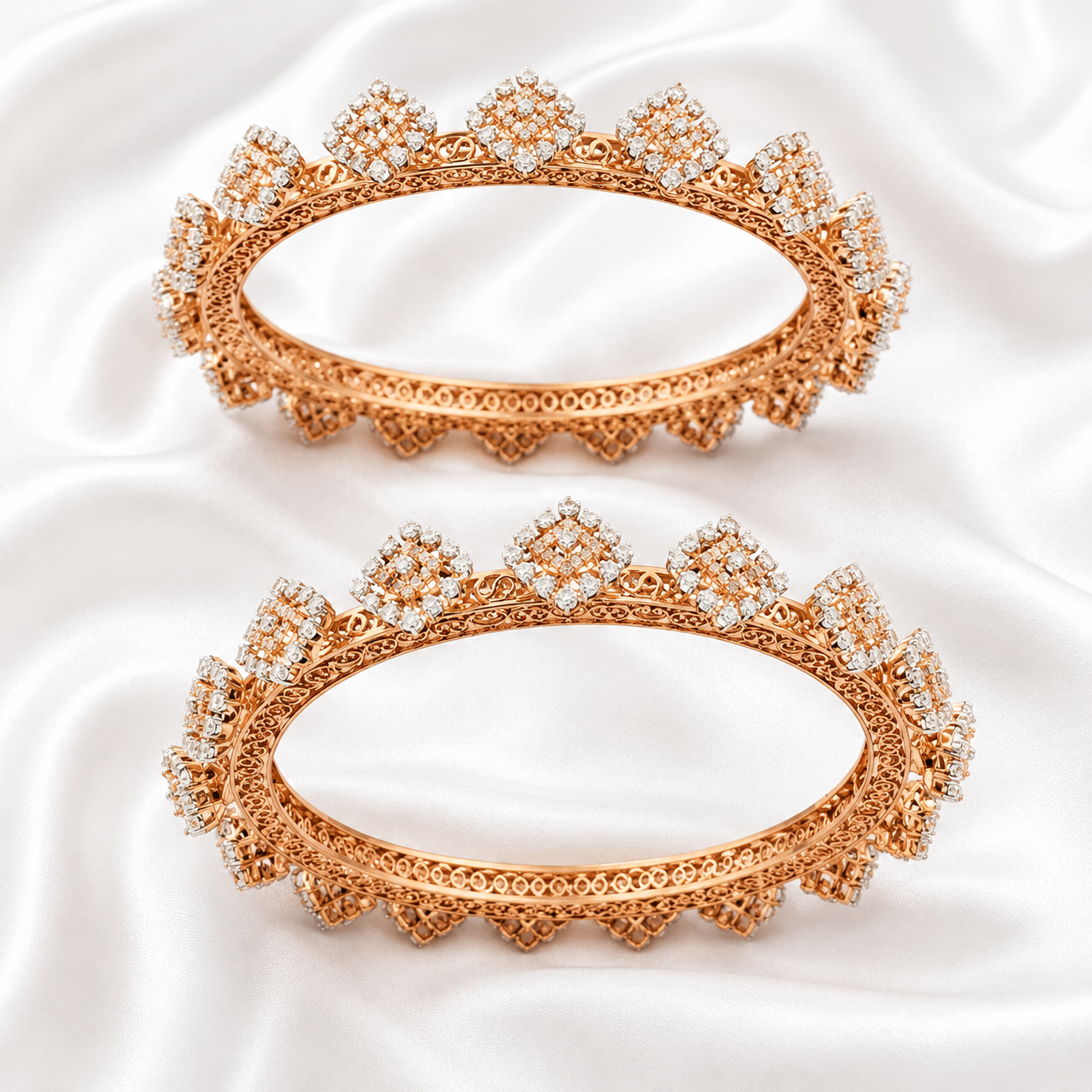 Royal Natural Diamond Floral Rose Gold Bangles