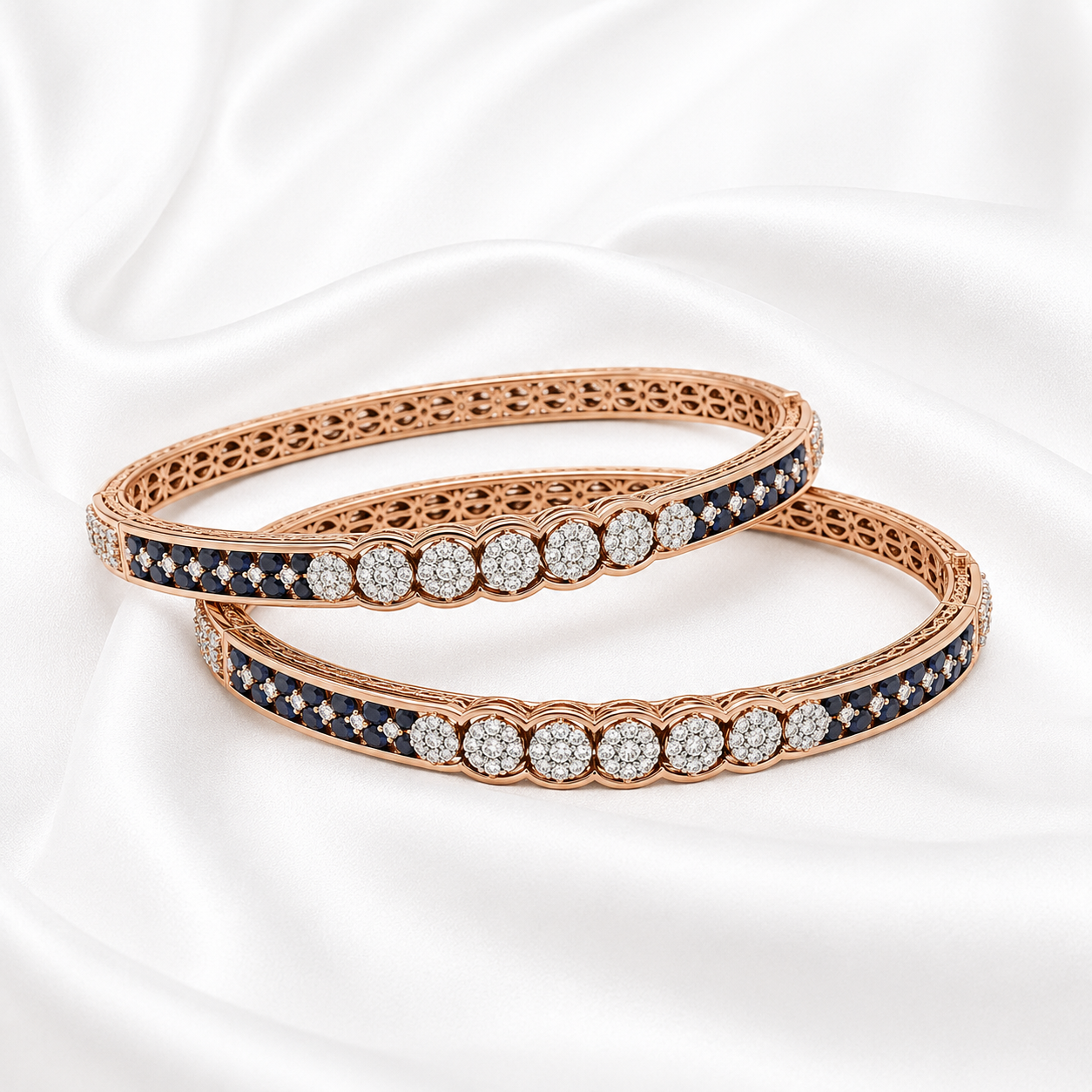 Royal Blue Sapphire & Natural Diamond Rose Gold Bangles