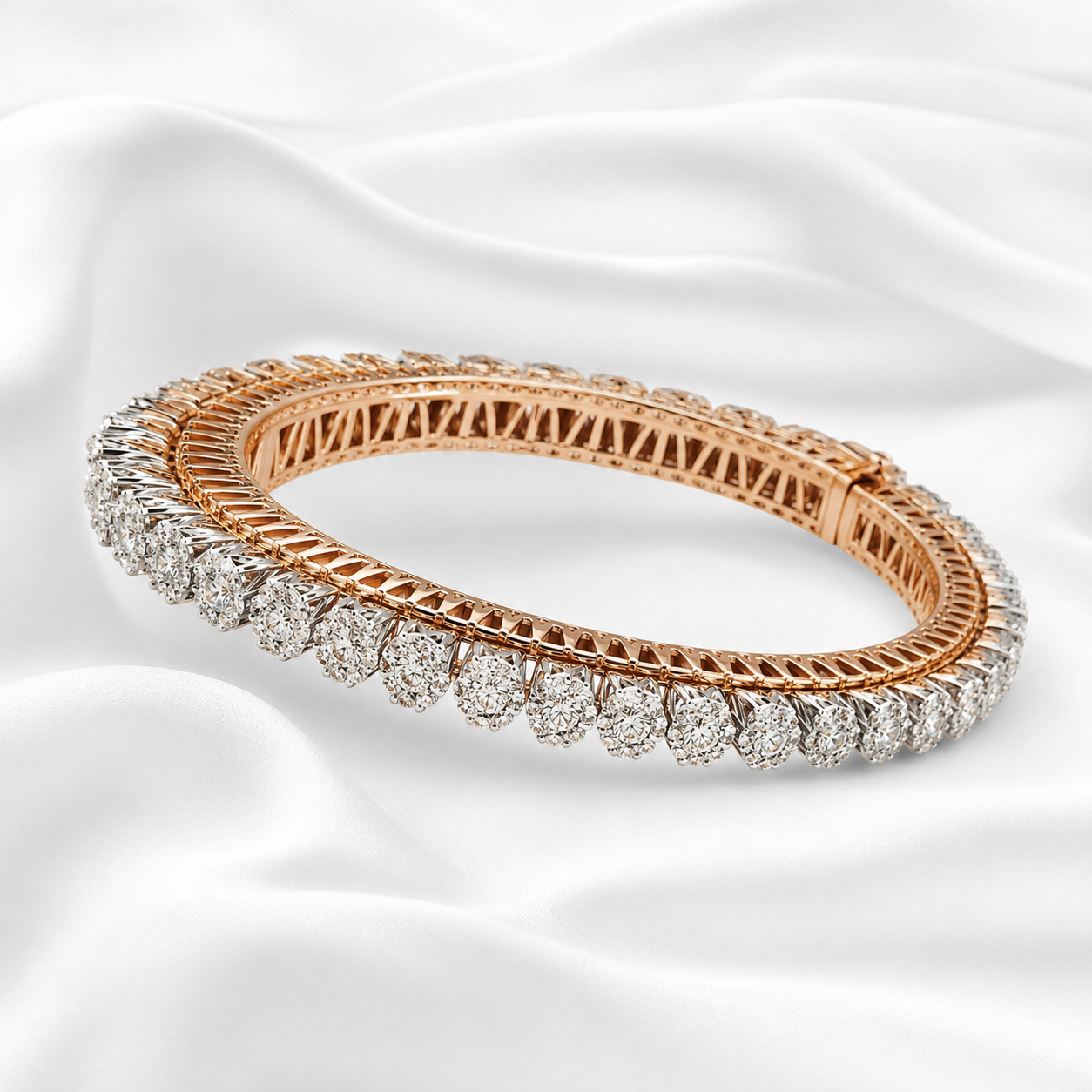 Royal Rose Gold Natural Diamond Floral Bangles