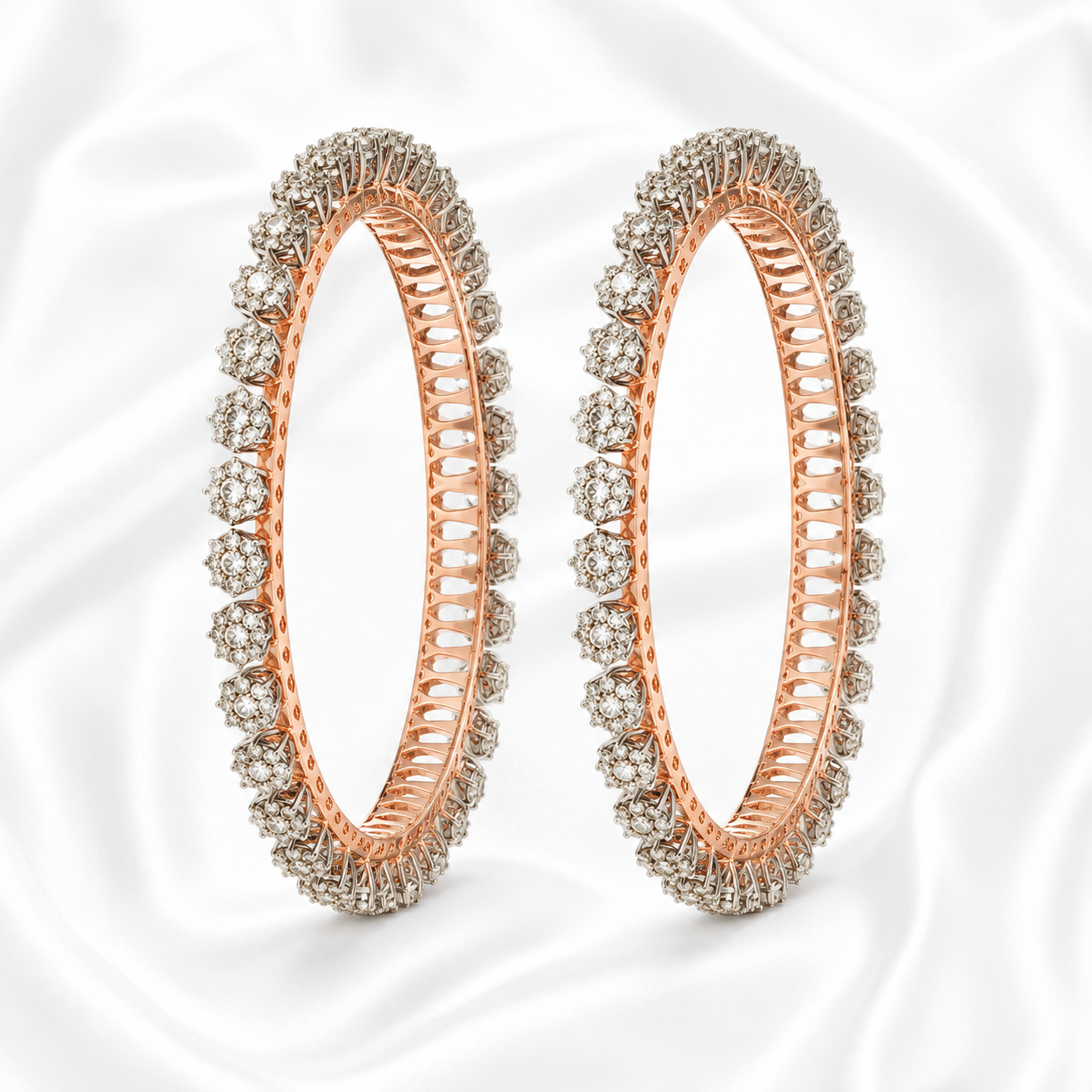 Royal Rose Gold Natural Diamond Floral Bangles