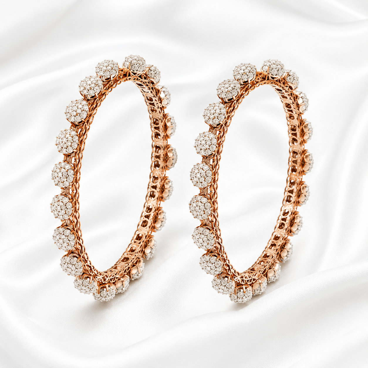 Royal Rose Gold Natural Diamond Floral Cluster Bangles