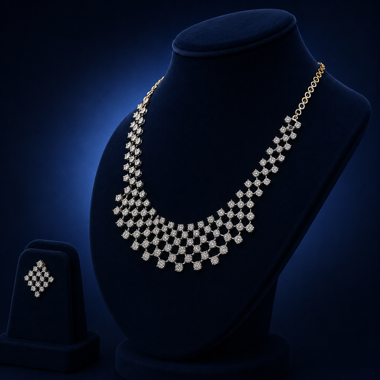 Elegant Diamond Lattice Natural Diamond Necklace Set