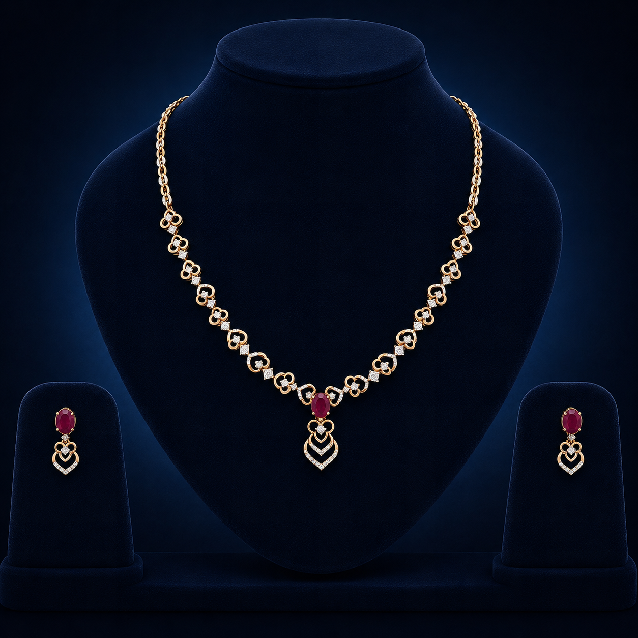 Ruby Heart Natural Diamond Necklace Set