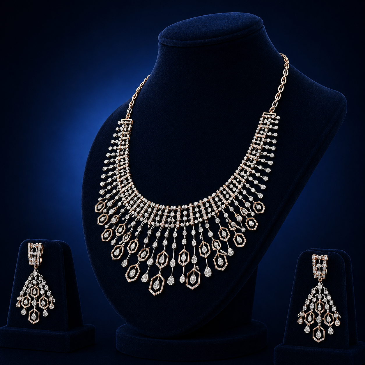 Radiant Cascade Natural Diamond Necklace Set
