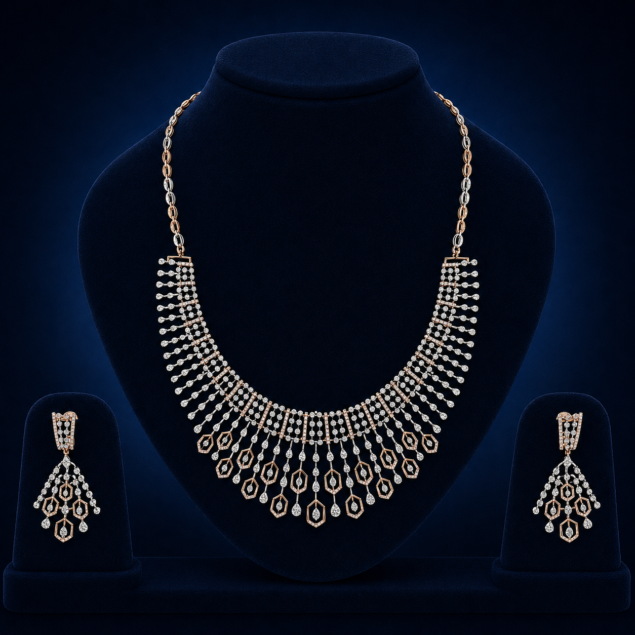Radiant Cascade Natural Diamond Necklace Set
