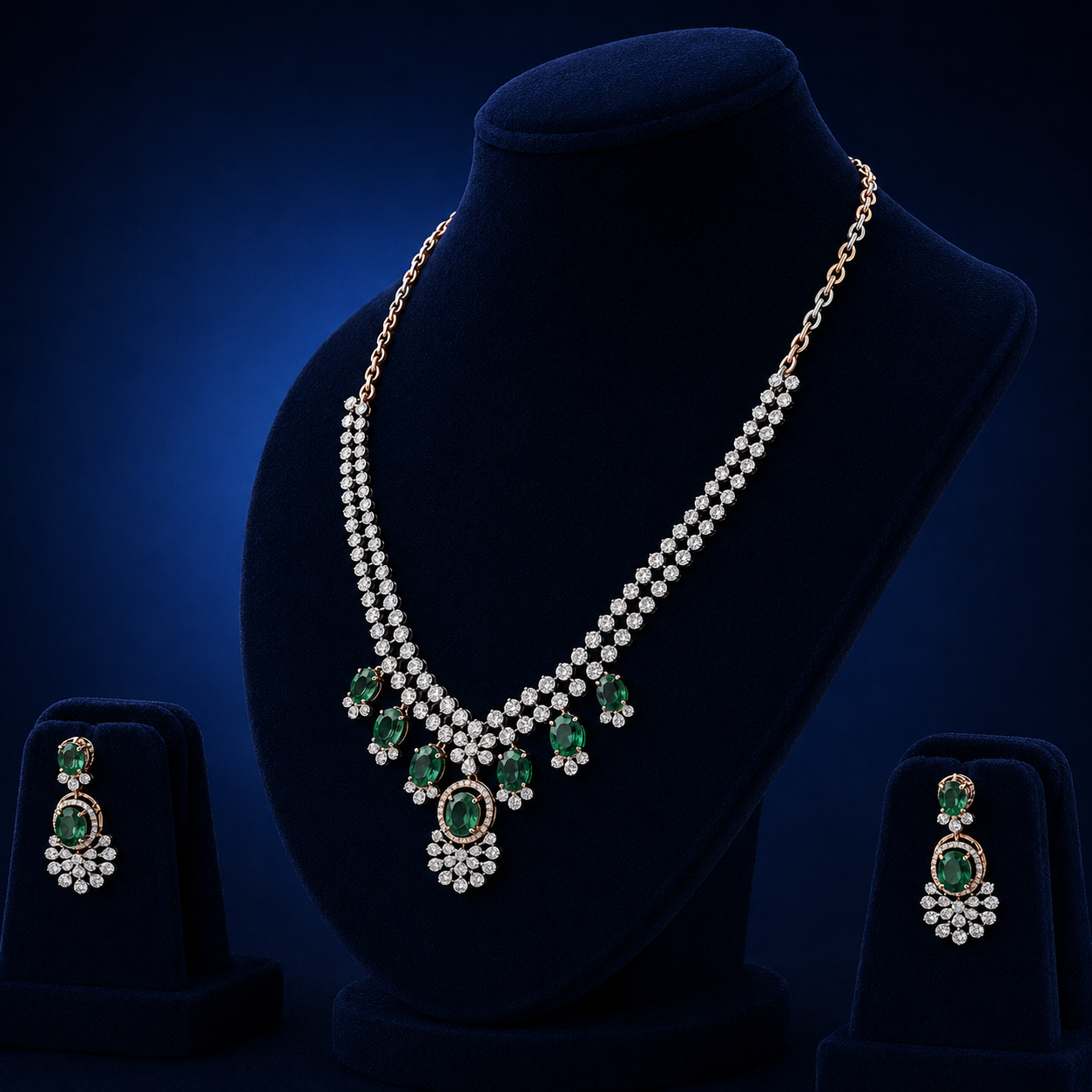 Emerald Bloom Natural Diamond Necklace Set
