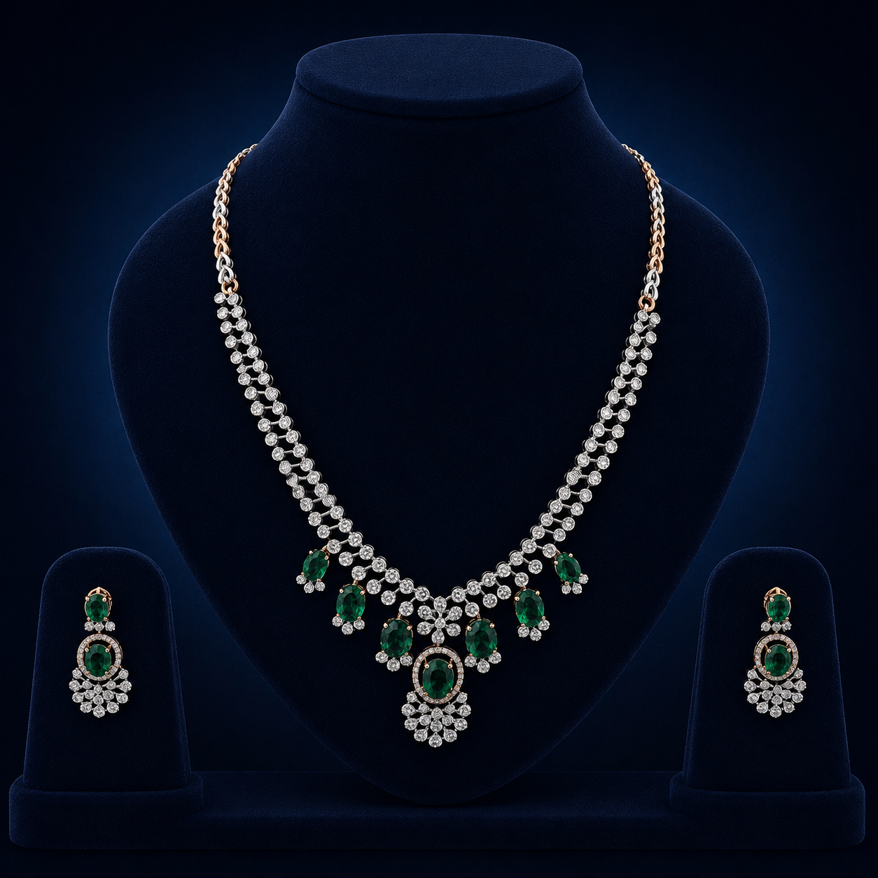 Emerald Bloom Natural Diamond Necklace Set