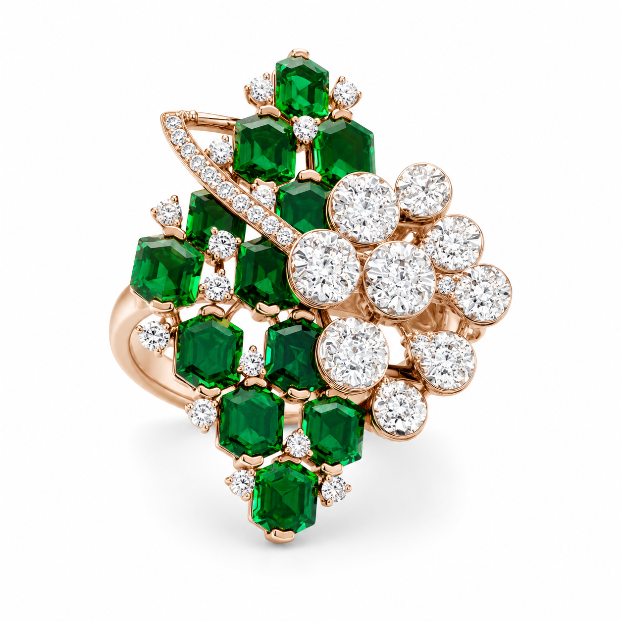 Emerald Bloom Natural Diamond Statement Ring