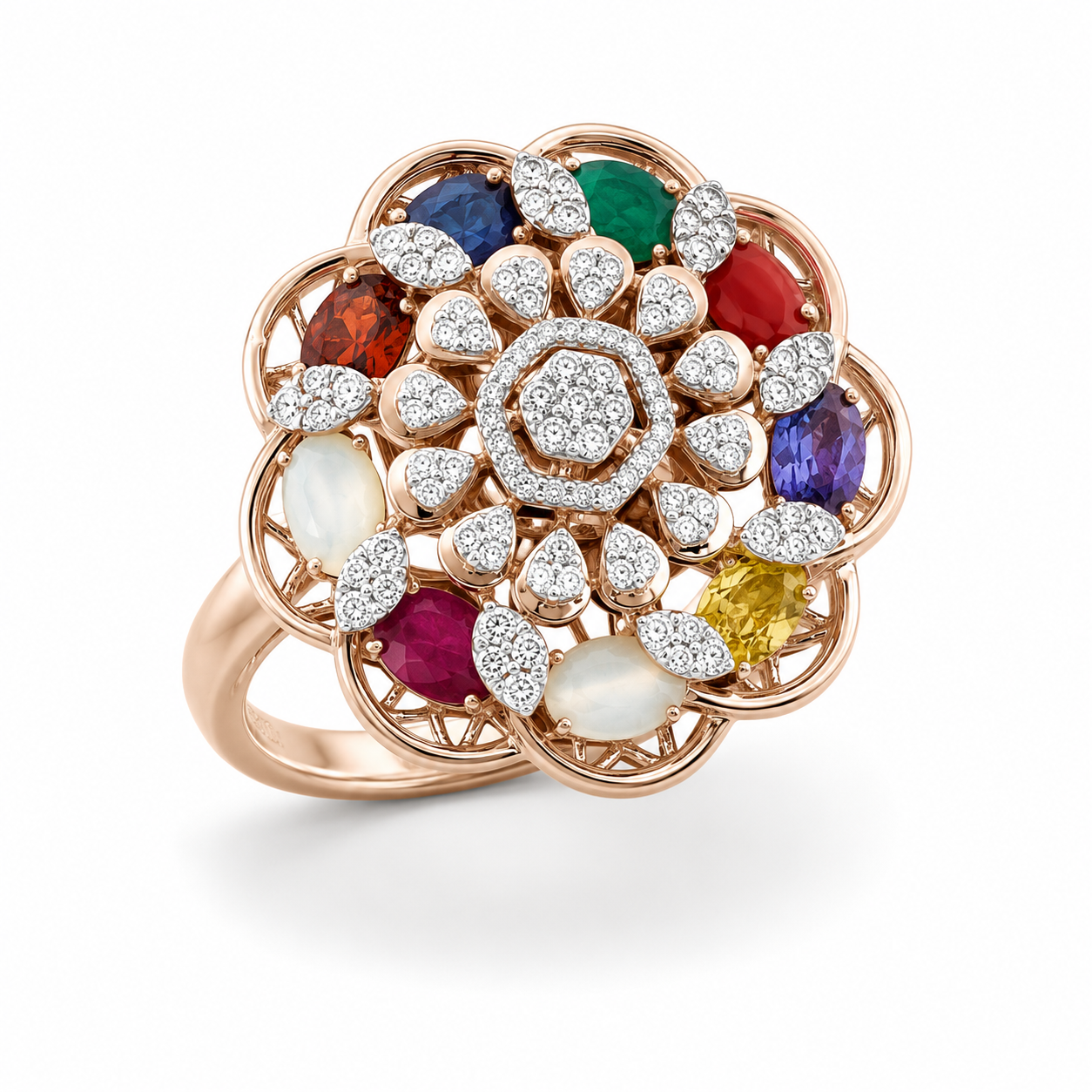 Rainbow Blossom Natural Diamond Cocktail Ring