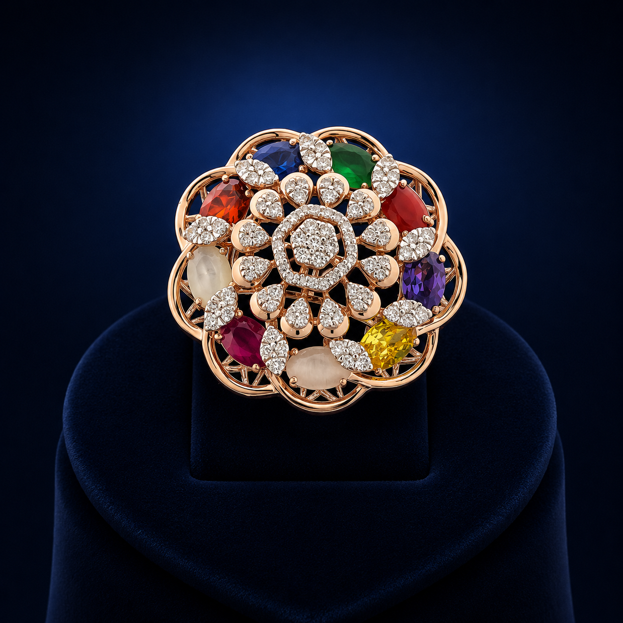 Rainbow Blossom Natural Diamond Cocktail Ring