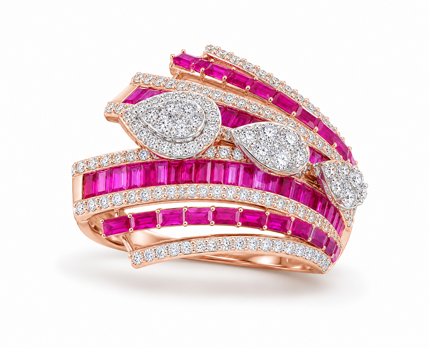 Ruby Cascade Natural Diamond Statement Ring