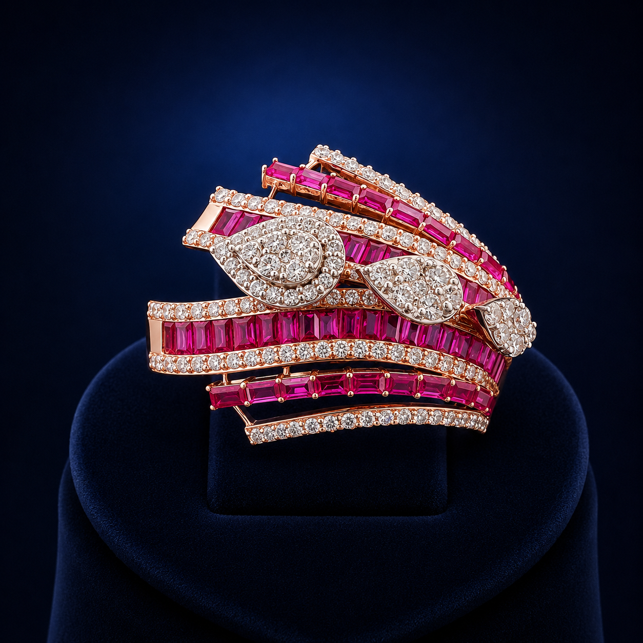 Ruby Cascade Natural Diamond Statement Ring