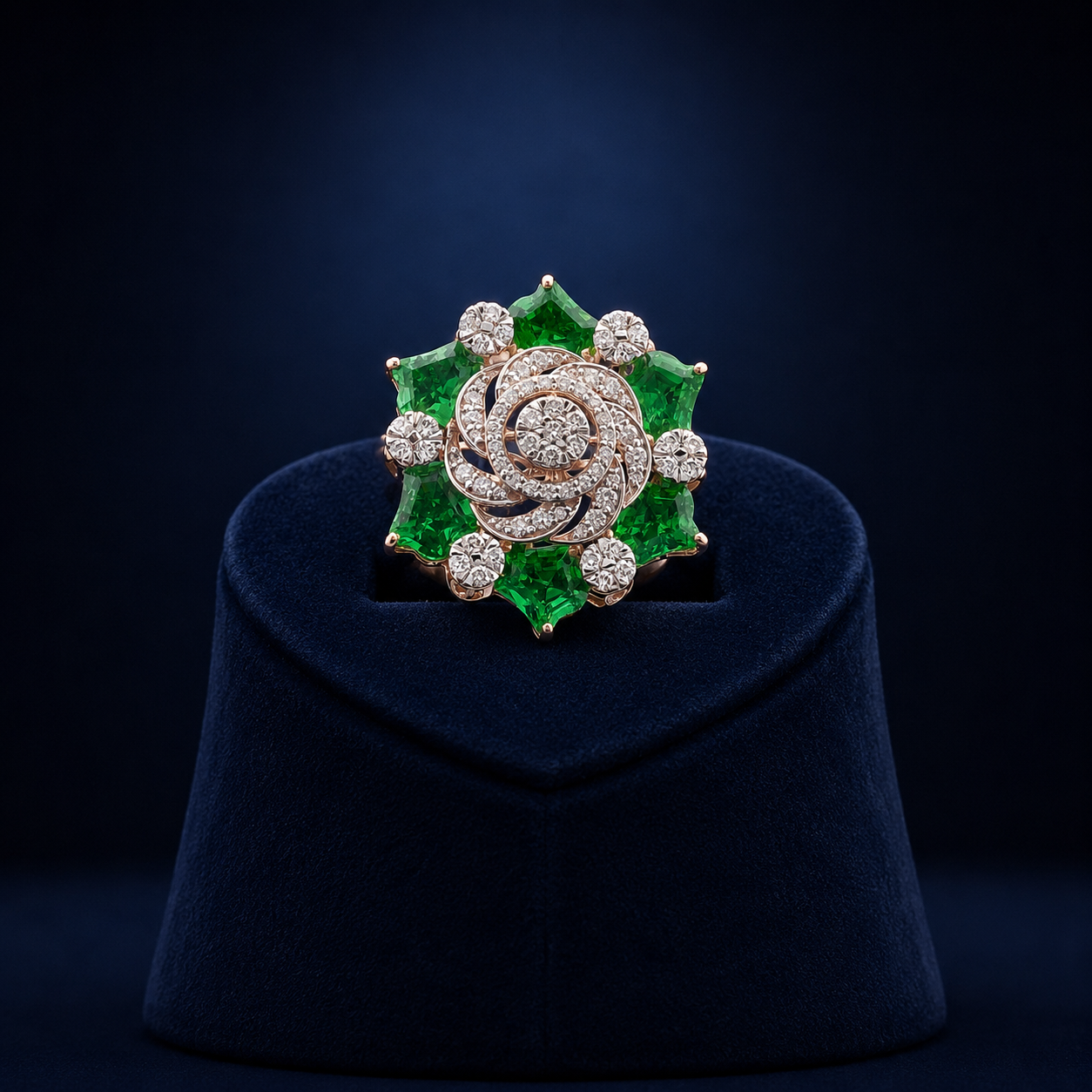 Natural Diamond Emerald Floral Designer Ring