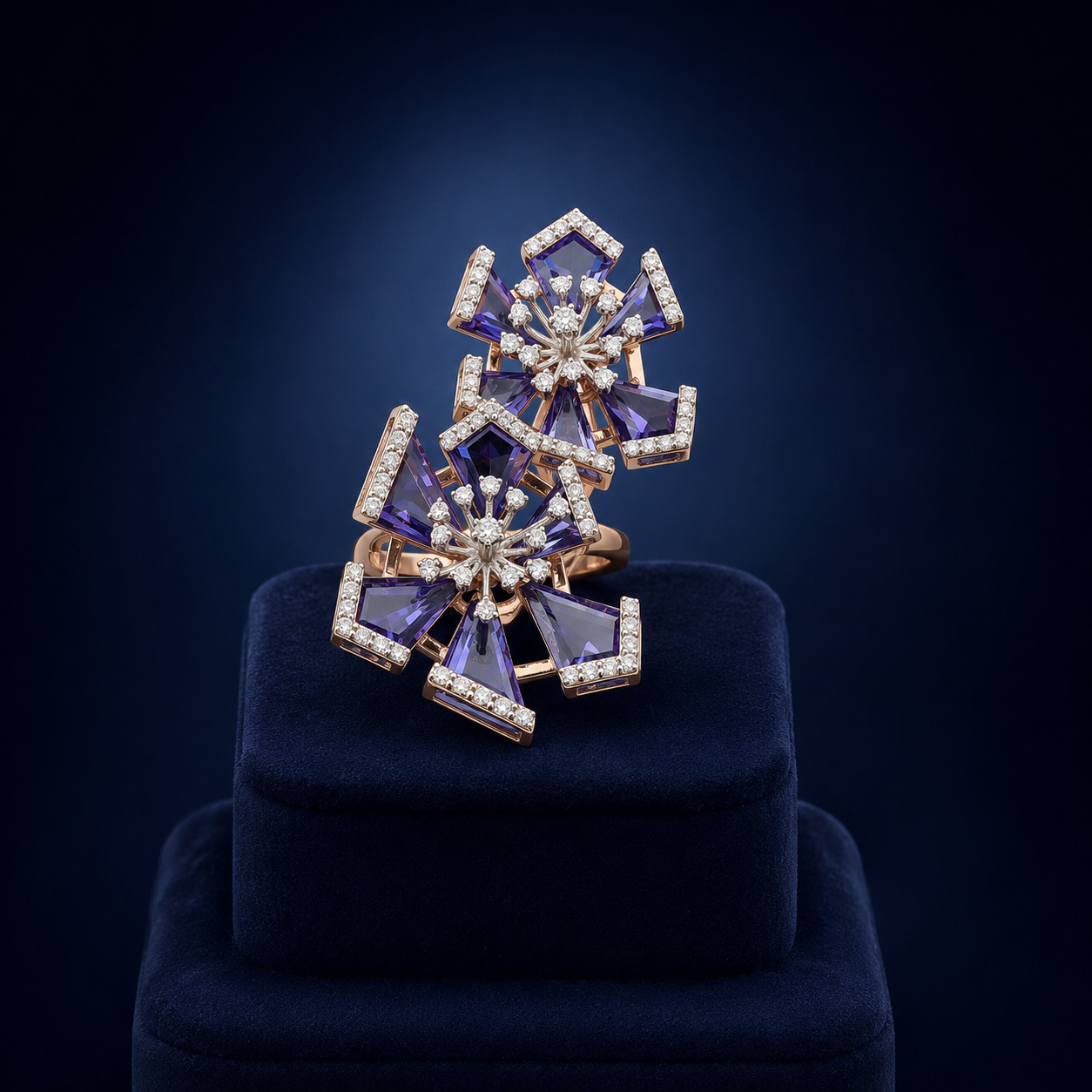 Natural Diamond Amethyst Floral Designer Ring