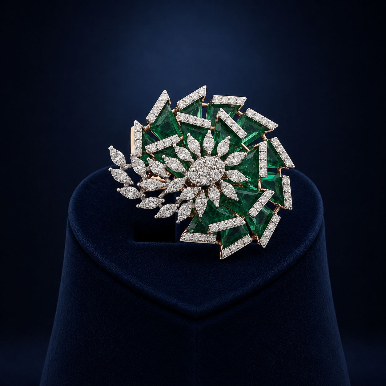 Natural Diamond Emerald Bloom Designer Ring