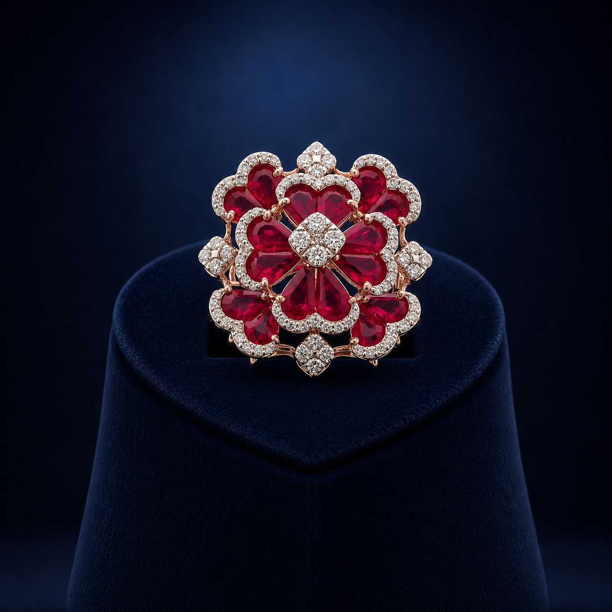 Natural Diamond Ruby Blossom Designer Ring
