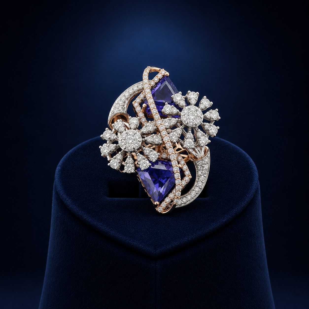 Natural Diamond Tanzanite Floral Designer Ring
